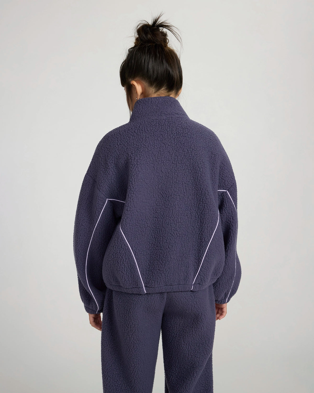 The Soft Luxe Berber Piping Quarter-Zip Top - Purplish Grey