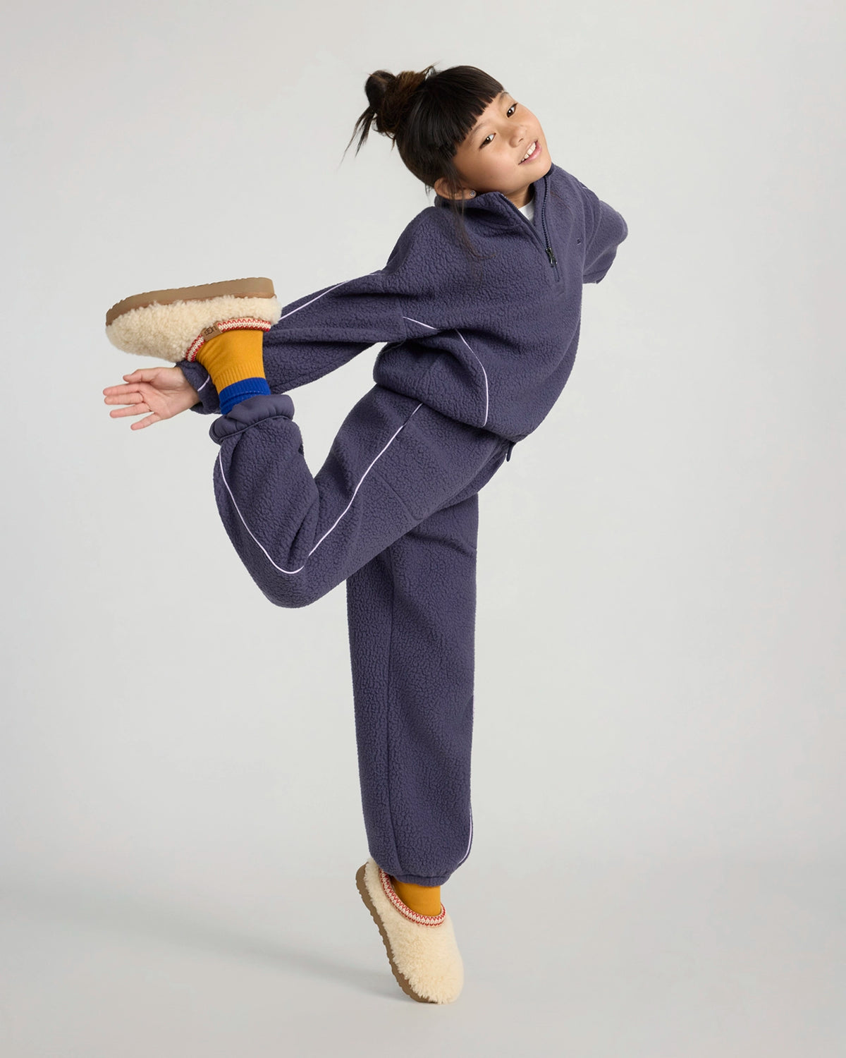 The Soft Luxe Berber Piping Quarter-Zip Top - Purplish Grey