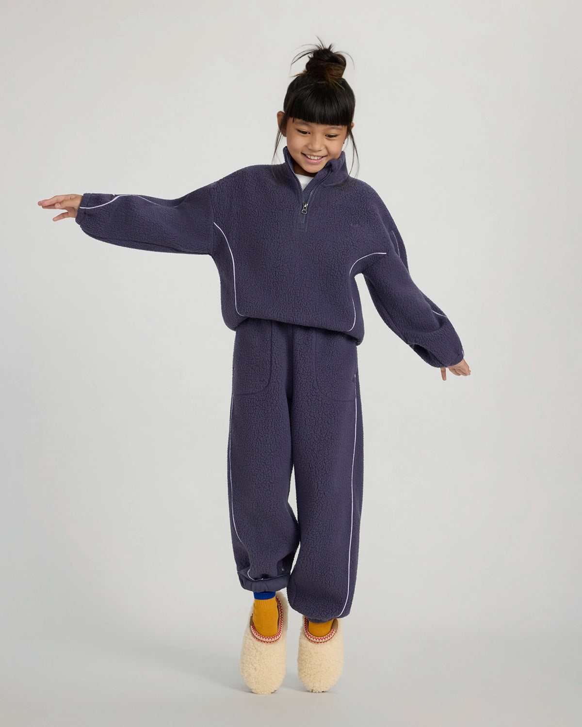 The Soft Luxe Berber Piping Quarter-Zip Top - Purplish Grey