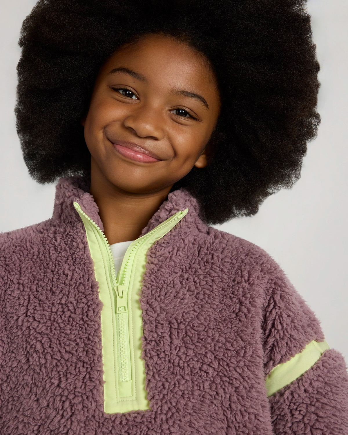For general description, go to 'Main Product Description' region - The Soft Luxe Girls’ Berber Fleece Half Zip Top - Elderberry