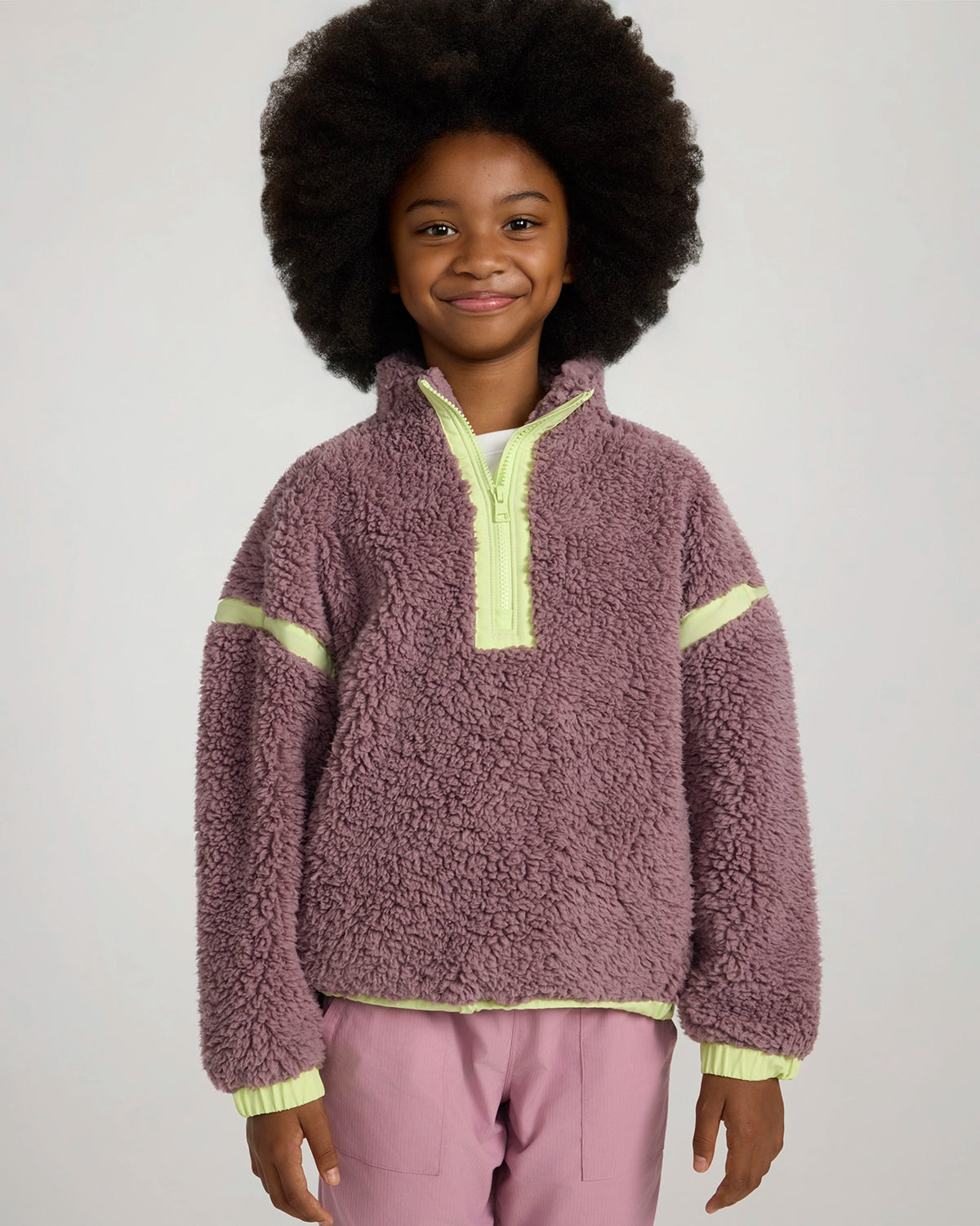 The Soft Luxe Girls’ Berber Fleece Half Zip Top - Elderberry