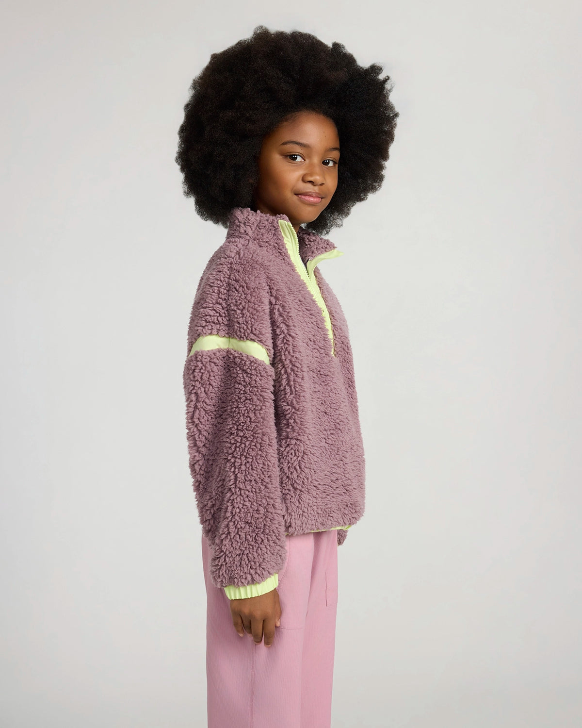 The Soft Luxe Girls’ Berber Fleece Half Zip Top - Elderberry