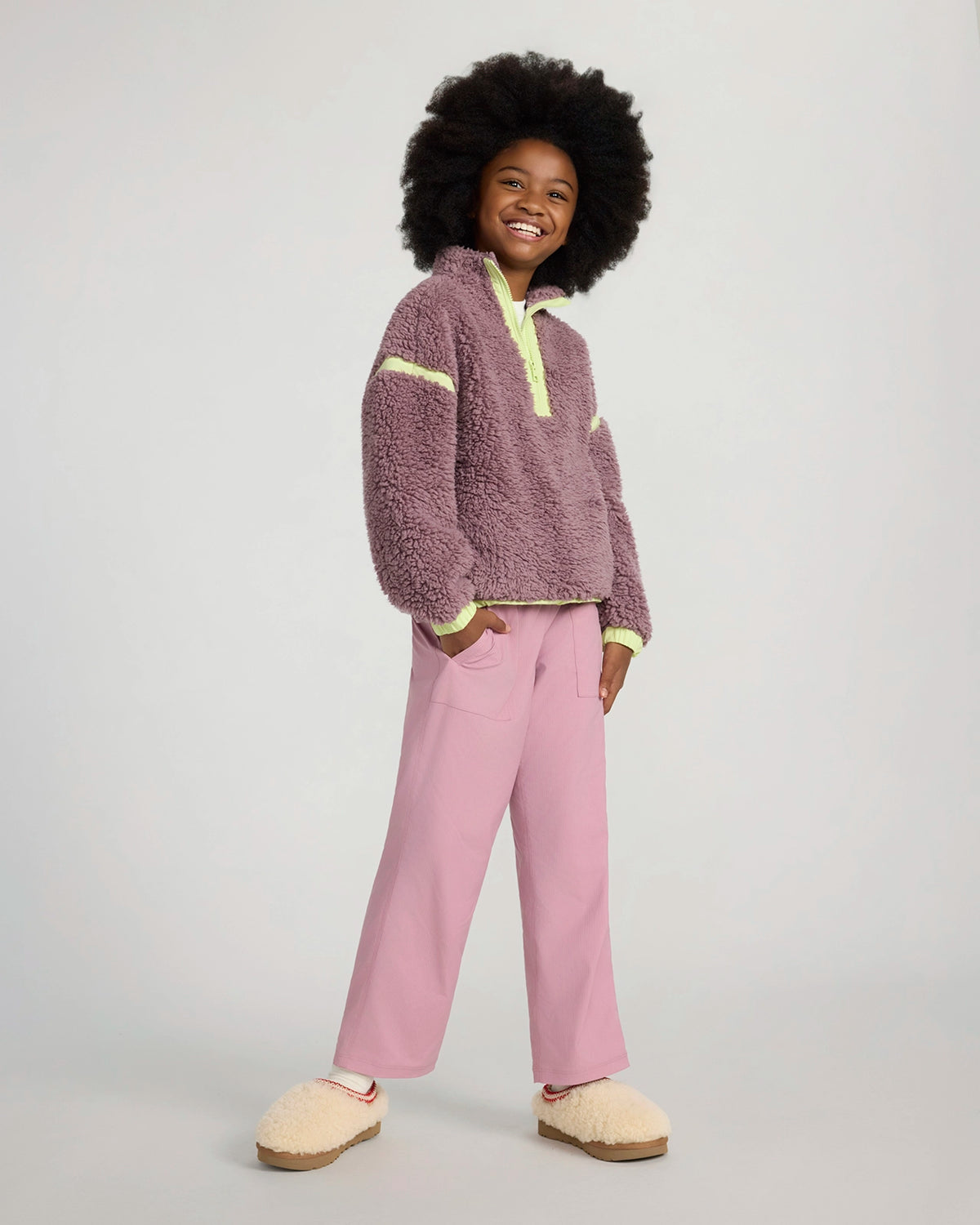 The Soft Luxe Girls’ Berber Fleece Half Zip Top - Elderberry