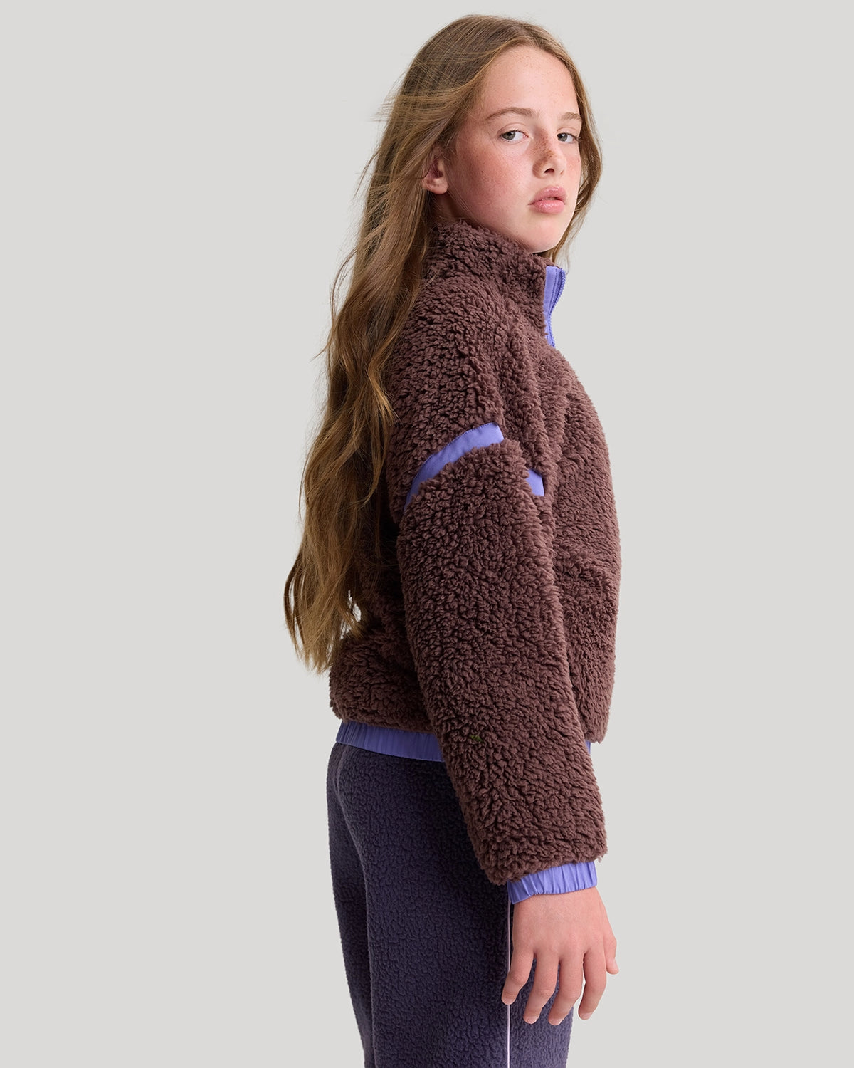The Soft Luxe Girls’ Berber Fleece Half Zip Top - Peppercorn Purple