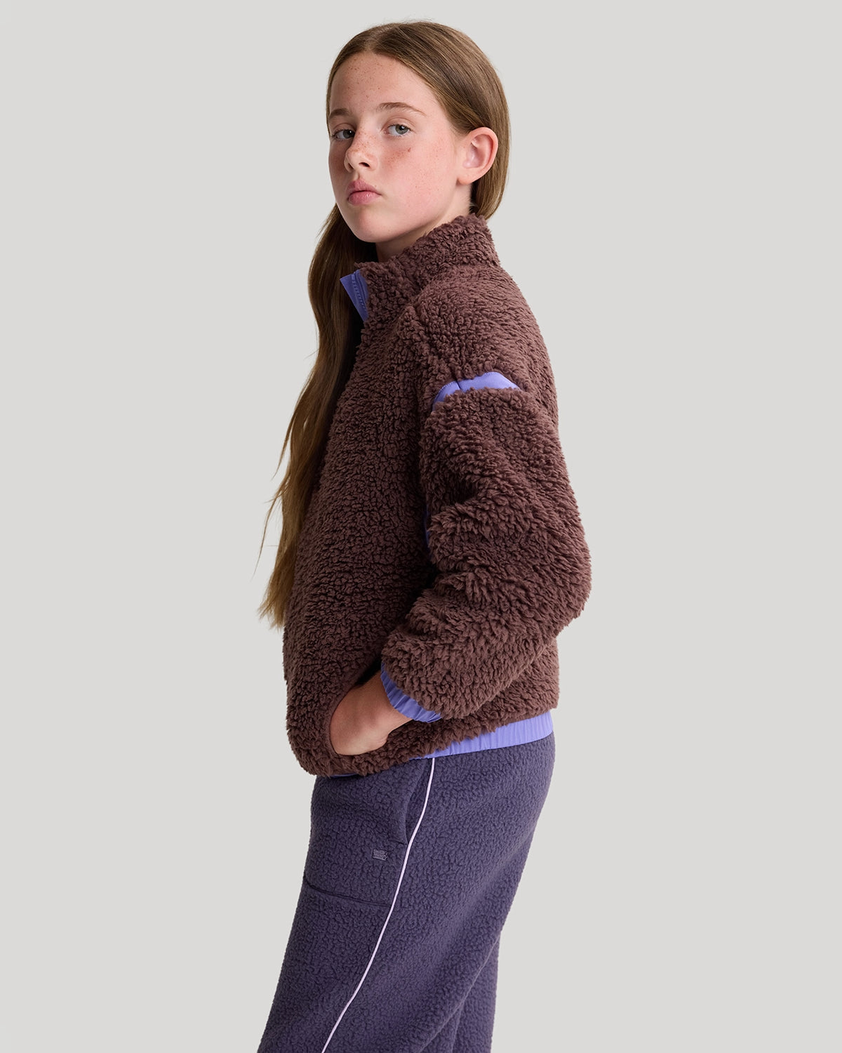 The Soft Luxe Girls’ Berber Fleece Half Zip Top - Peppercorn Purple