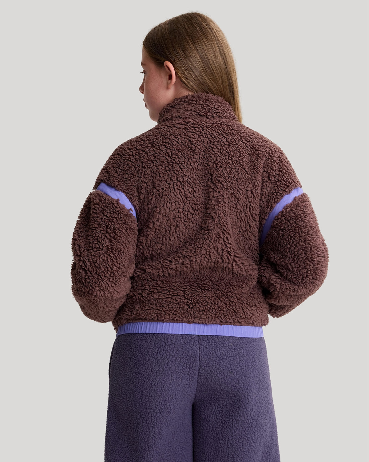 The Soft Luxe Girls’ Berber Fleece Half Zip Top - Peppercorn Purple