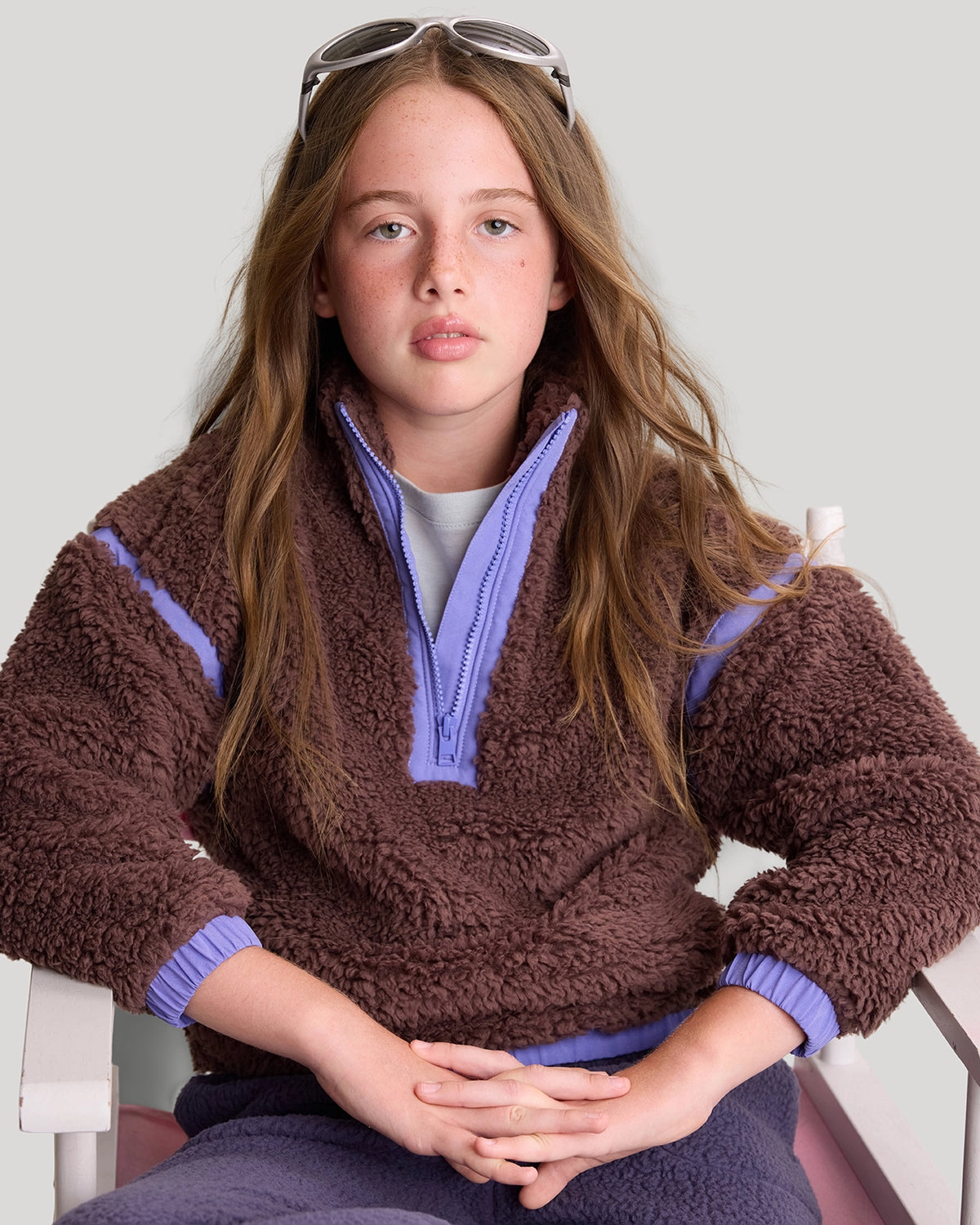 The Soft Luxe Girls’ Berber Fleece Half Zip Top - Peppercorn Purple