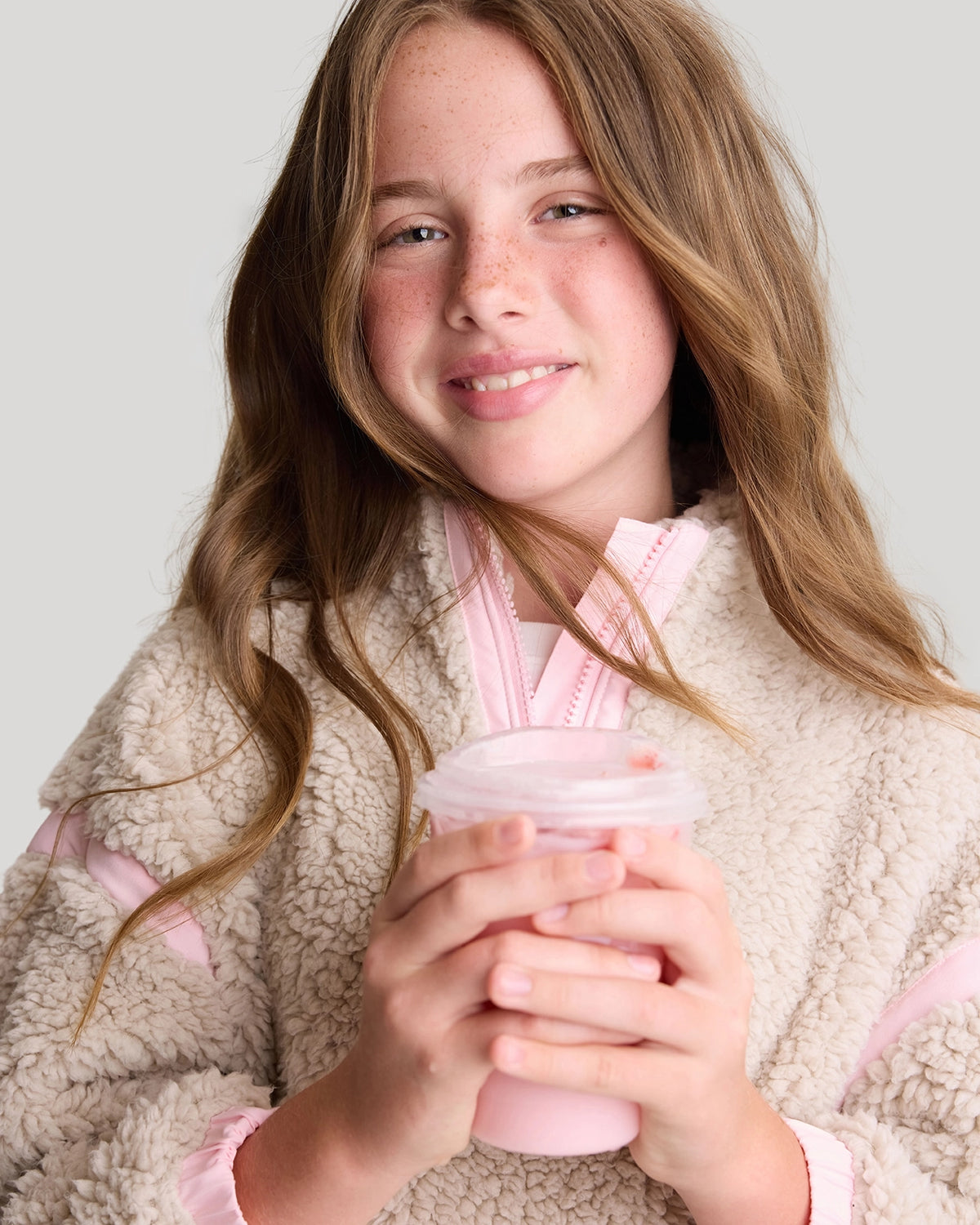 The Soft Luxe Girls’ Berber Fleece Half Zip Top - Pumice Stone