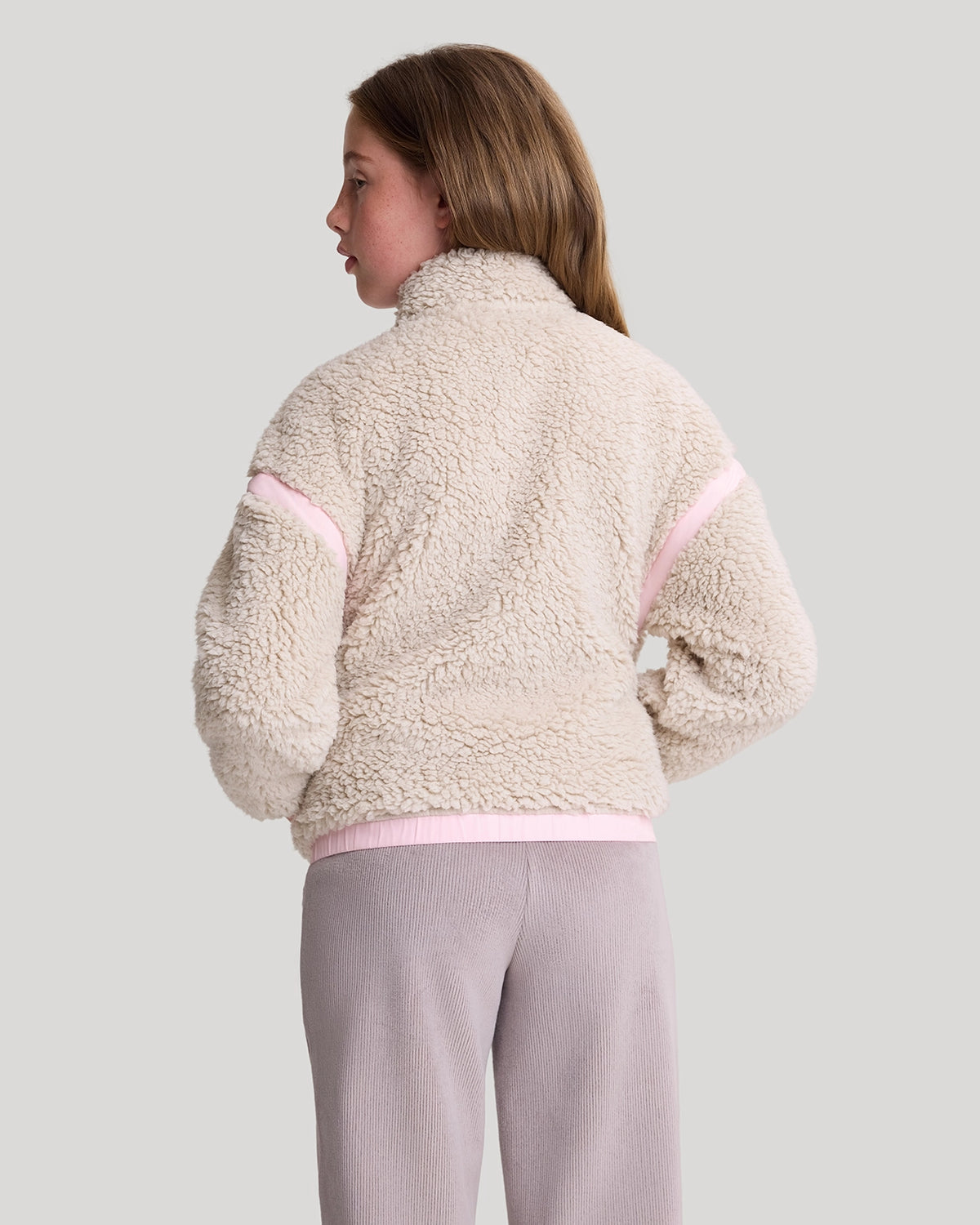The Soft Luxe Girls’ Berber Fleece Half Zip Top - Pumice Stone