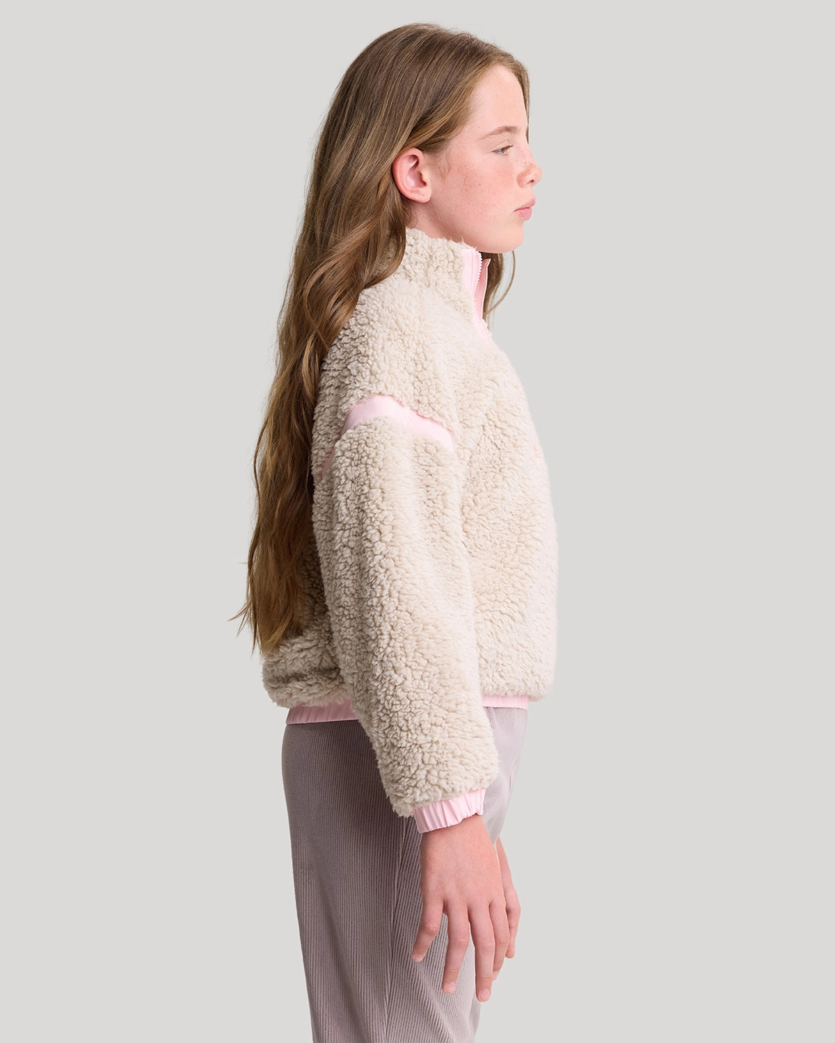 The Soft Luxe Girls’ Berber Fleece Half Zip Top - Pumice Stone