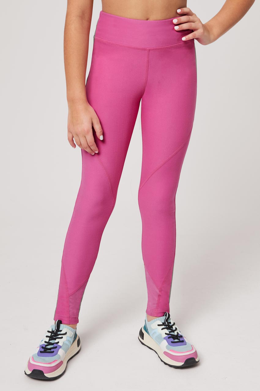 Girls’ Legging With Mesh Detail 23" - Raspberry Rose