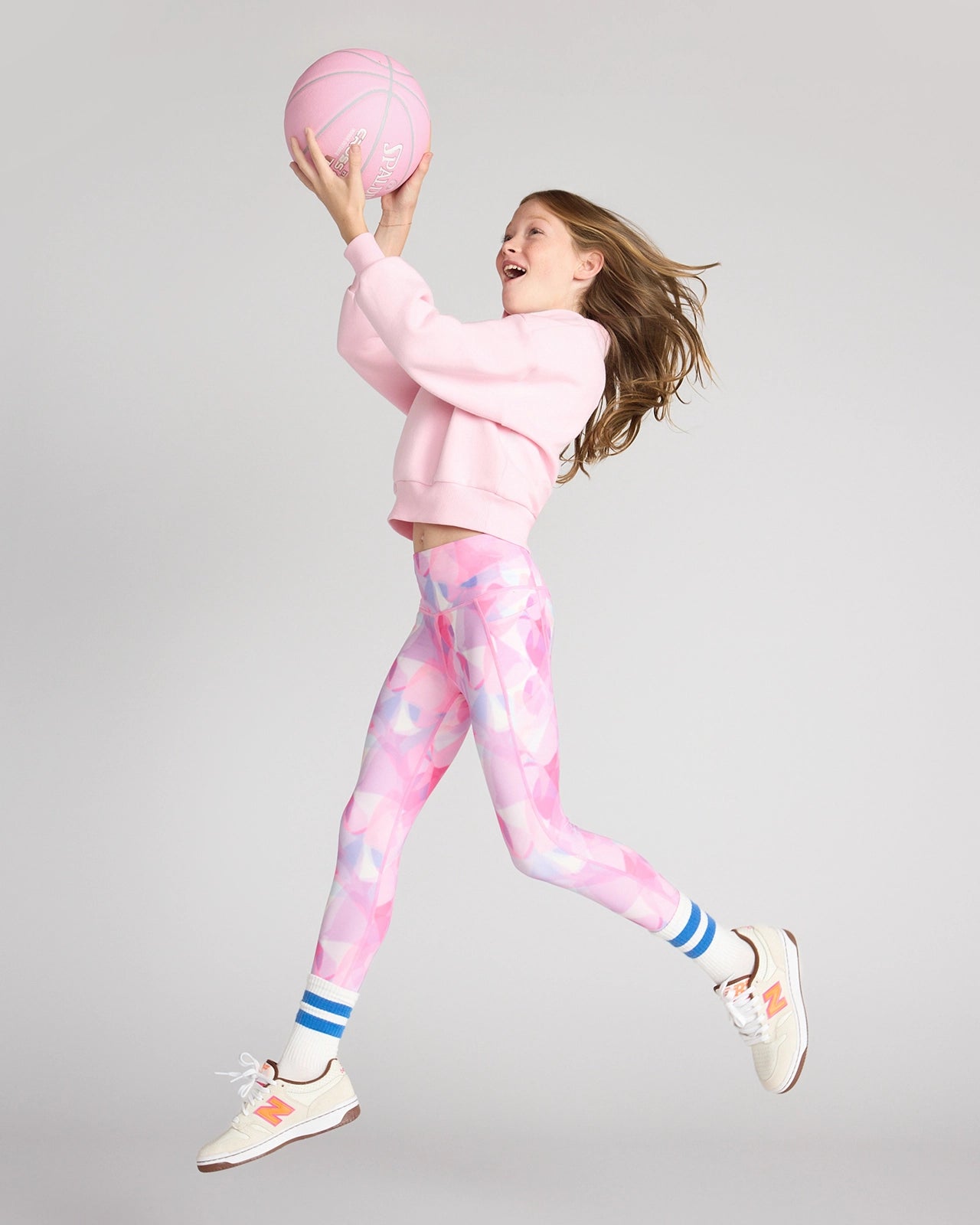 The Girls' Active Stretch GRS Certified Recycled Poly 7/8 Legging - Abstract Pink