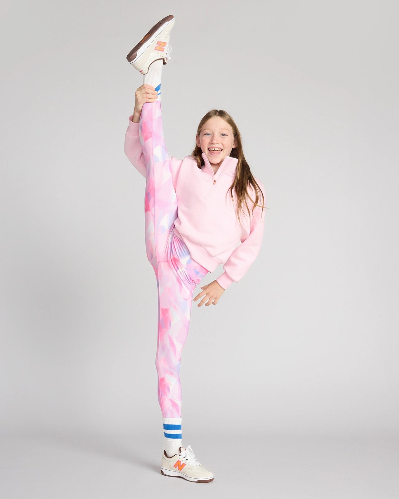 The Girls' Active Stretch GRS Certified Recycled Poly 7/8 Legging - Abstract Pink