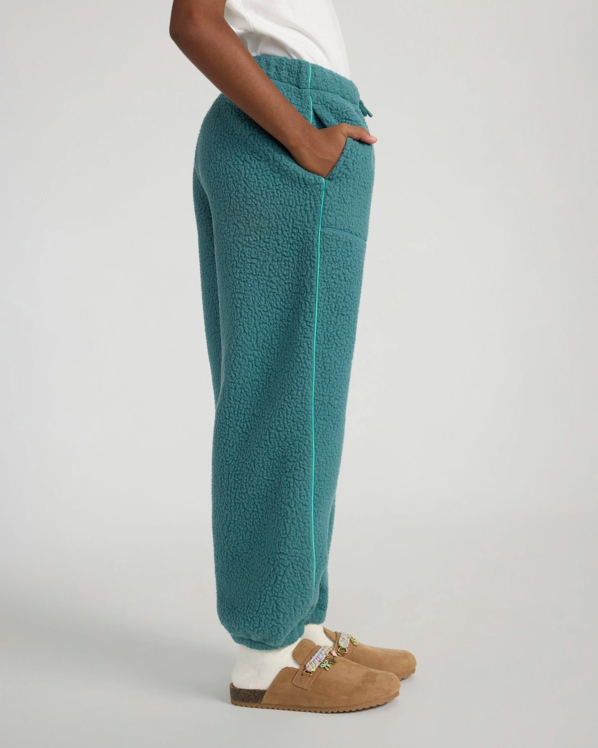 The Soft Luxe Berber Piping Jogger - Verdigris Green