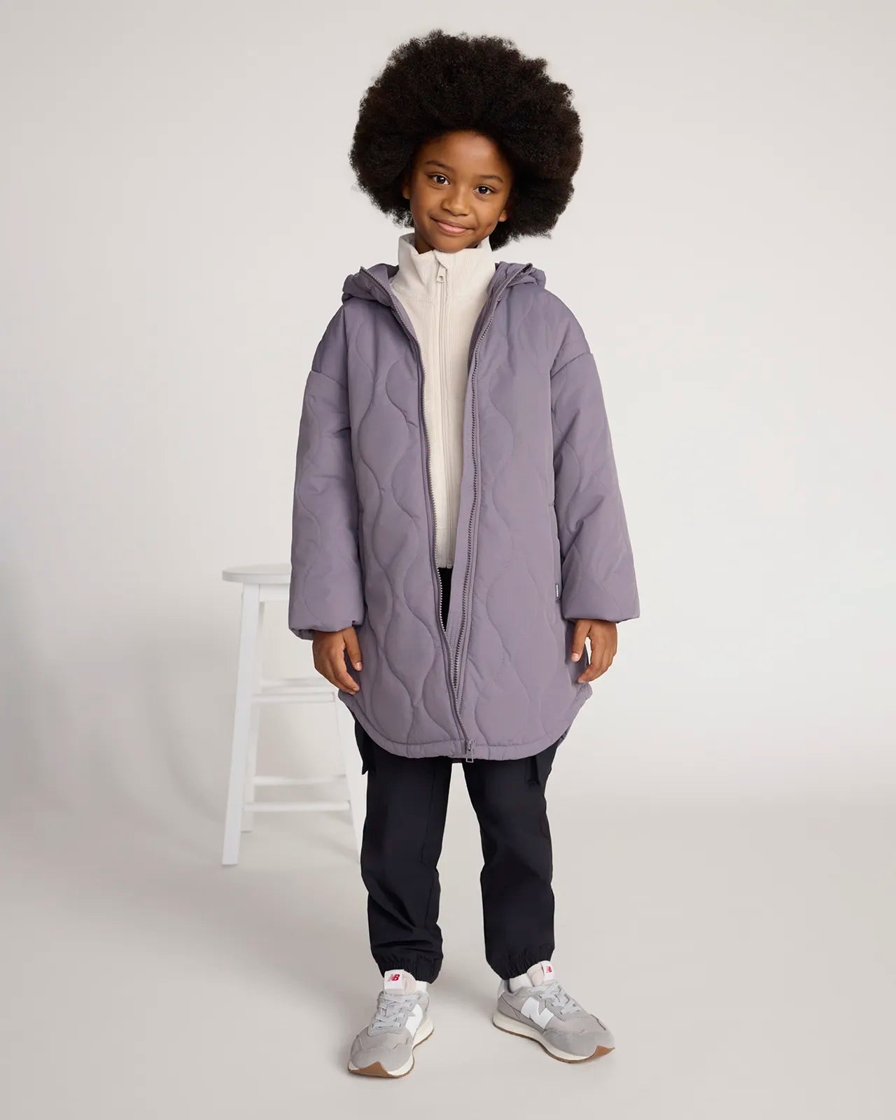 The Girls' Sorona™ Fill GRS Certified Recycled Polyester Longline Quilted Jacket - Purple