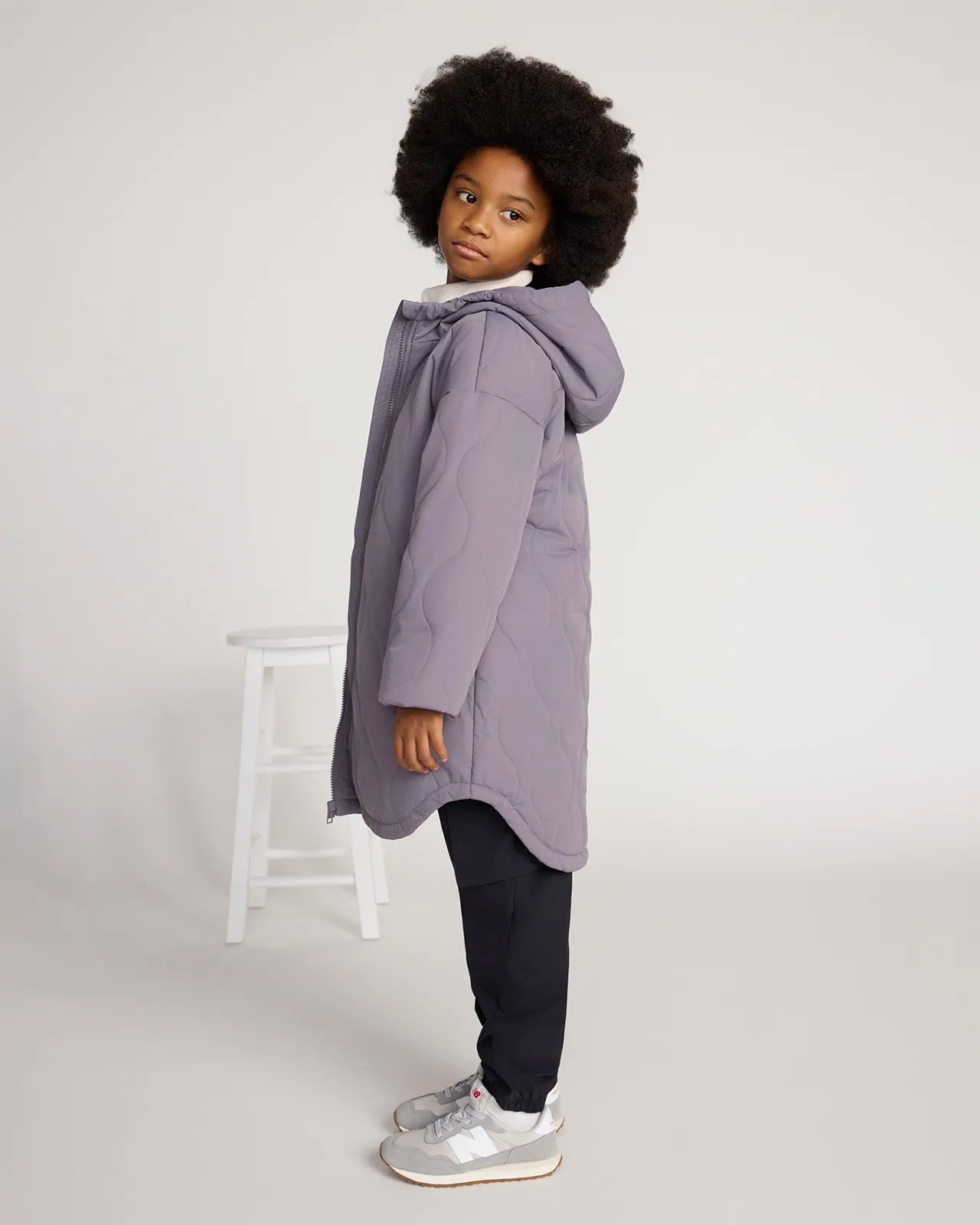 The Girls' Sorona™ Fill GRS Certified Recycled Polyester Longline Quilted Jacket - Purple