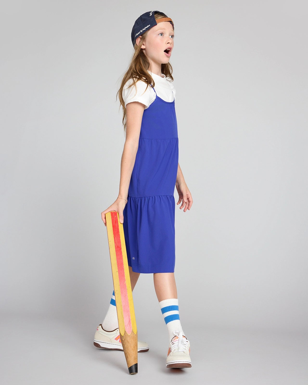 The Girls' Soft Luxe GRS Certified Recycled Poly 3-Tier Dress - Blue