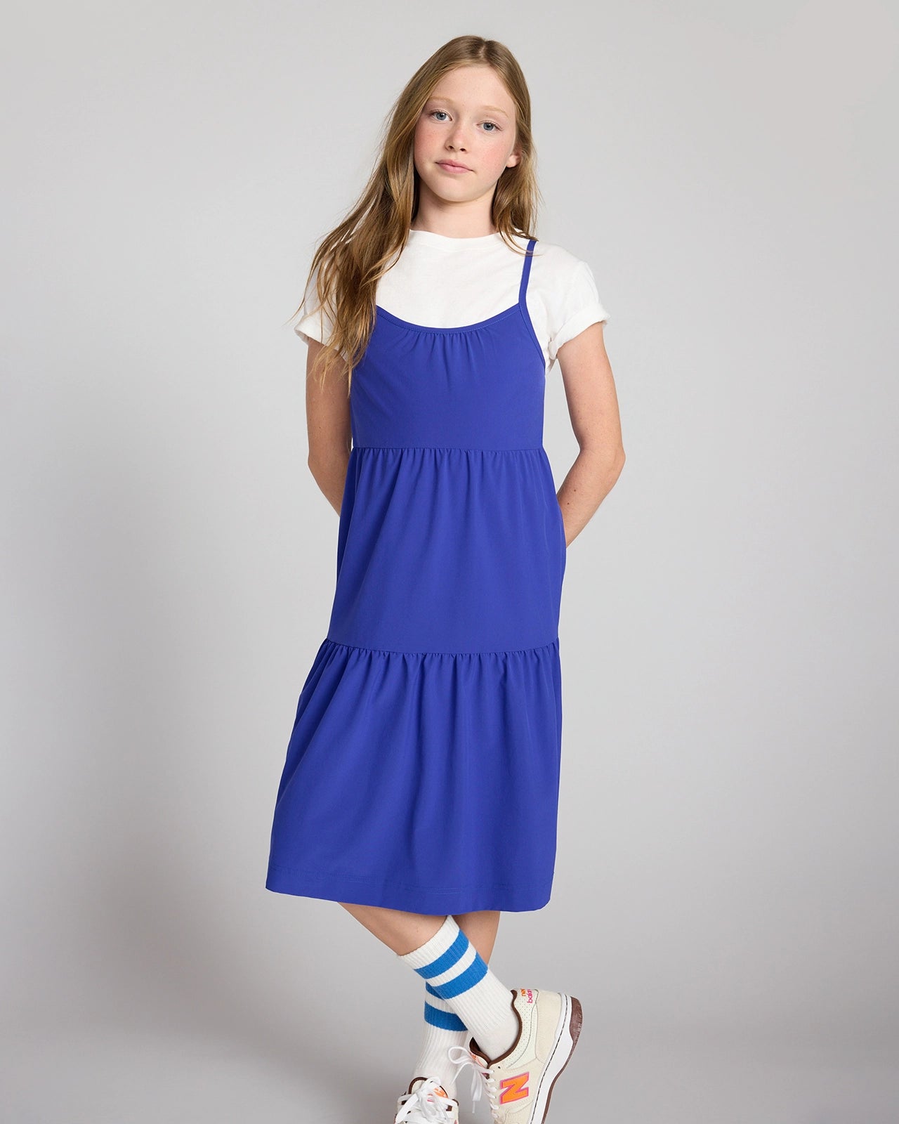 The Girls' Soft Luxe GRS Certified Recycled Poly 3-Tier Dress - Blue
