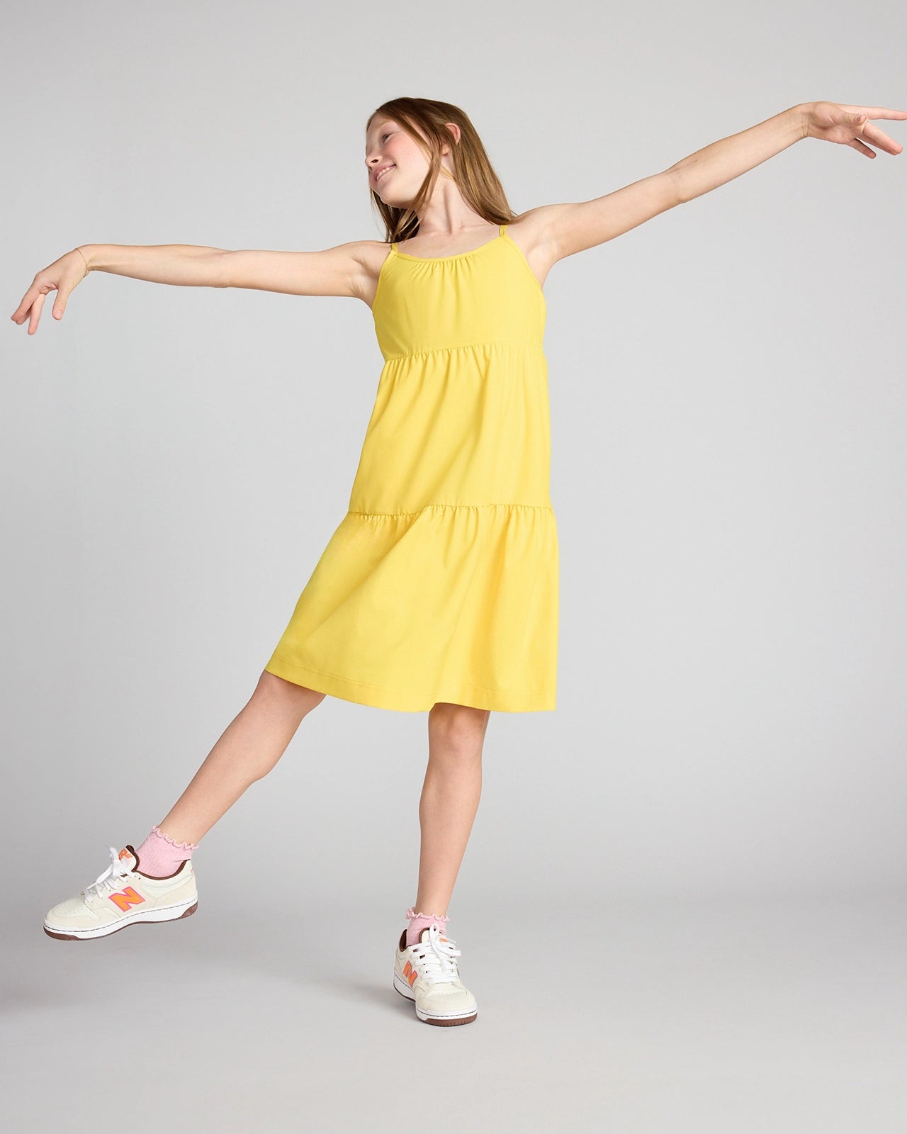 The Girls' Soft Luxe GRS Certified Recycled Poly 3-Tier Dress - Yellow