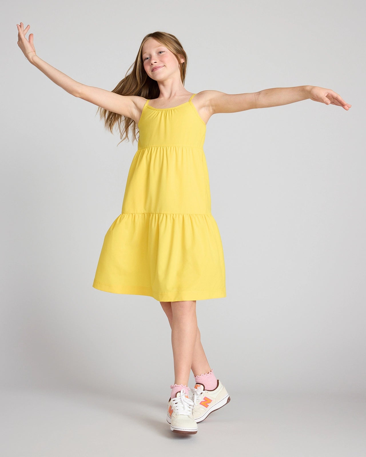 The Girls' Soft Luxe GRS Certified Recycled Poly 3-Tier Dress - Yellow