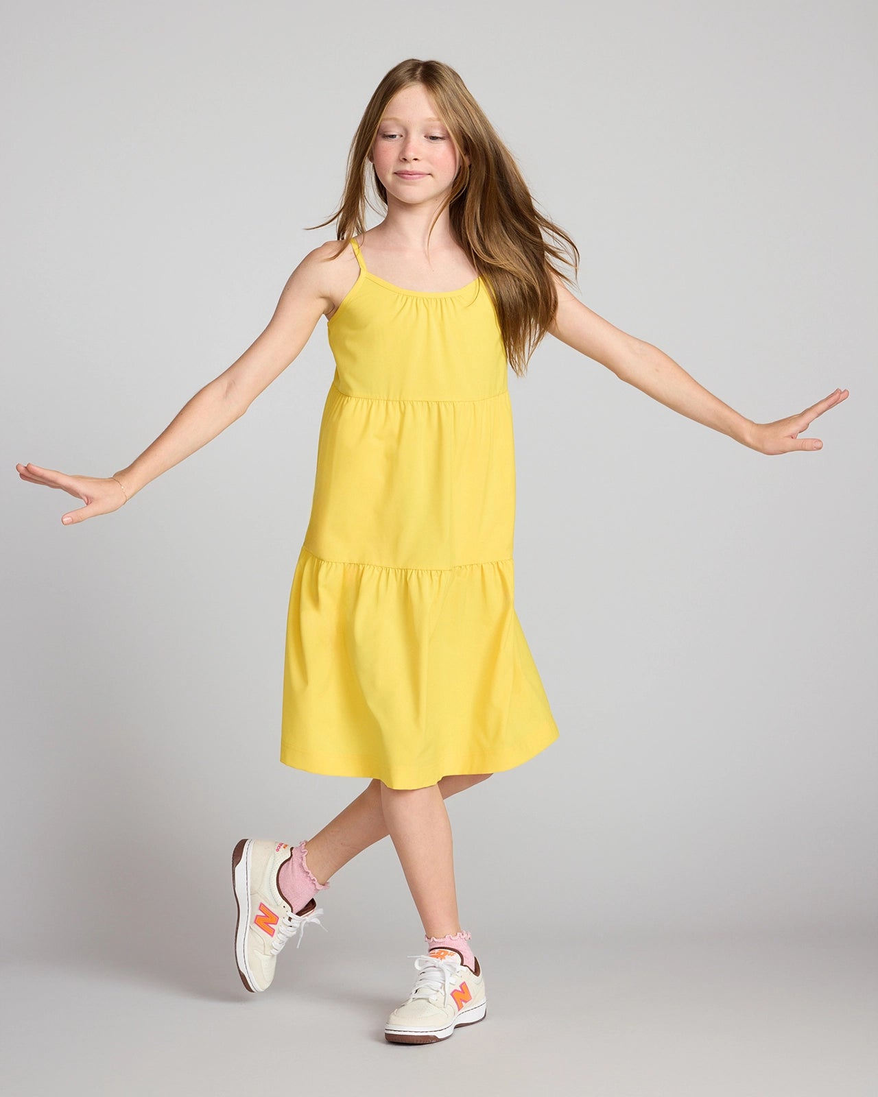 The Girls' Soft Luxe GRS Certified Recycled Poly 3-Tier Dress - Yellow
