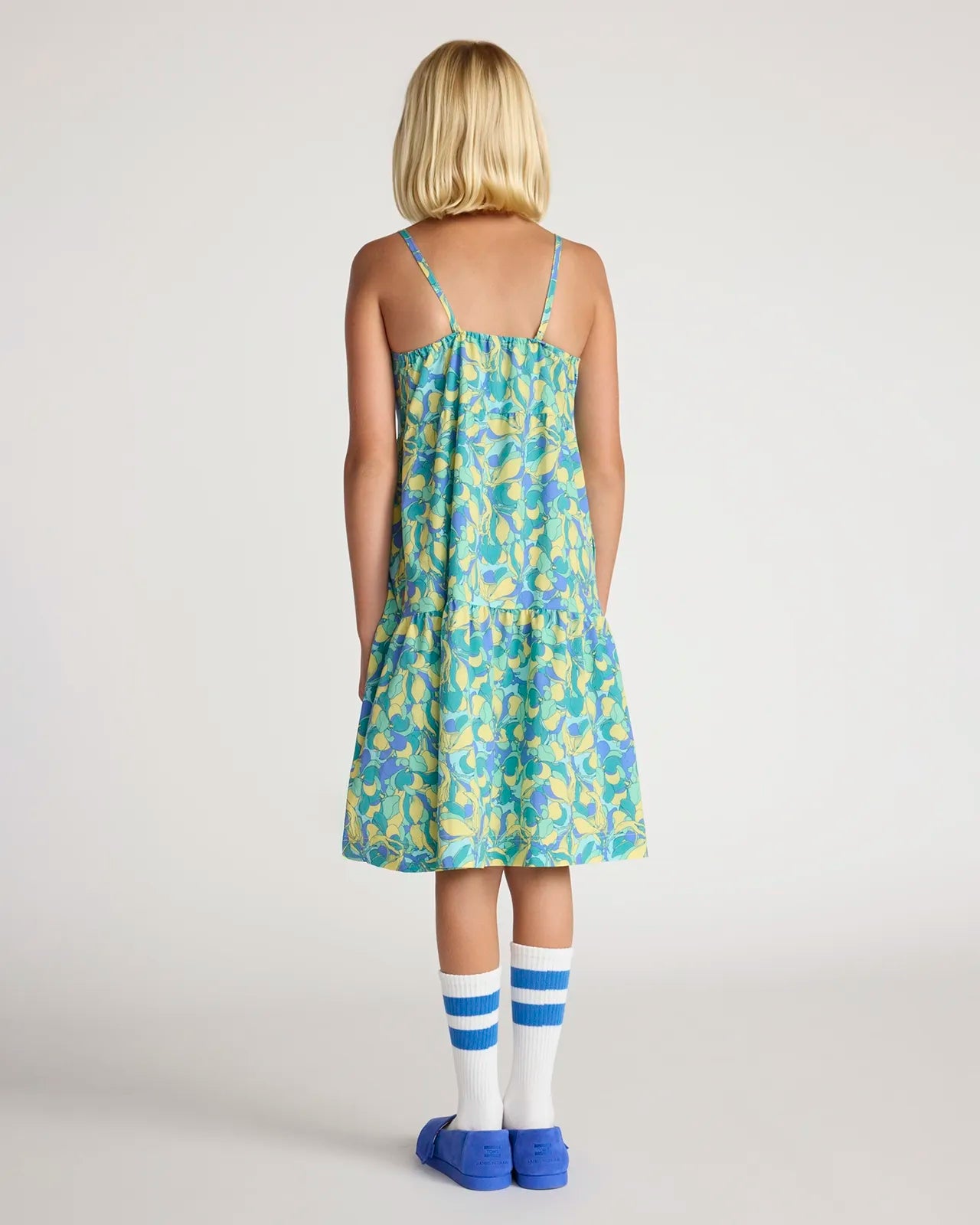 Girl's Three Tier Dress - Floral Print Yellow