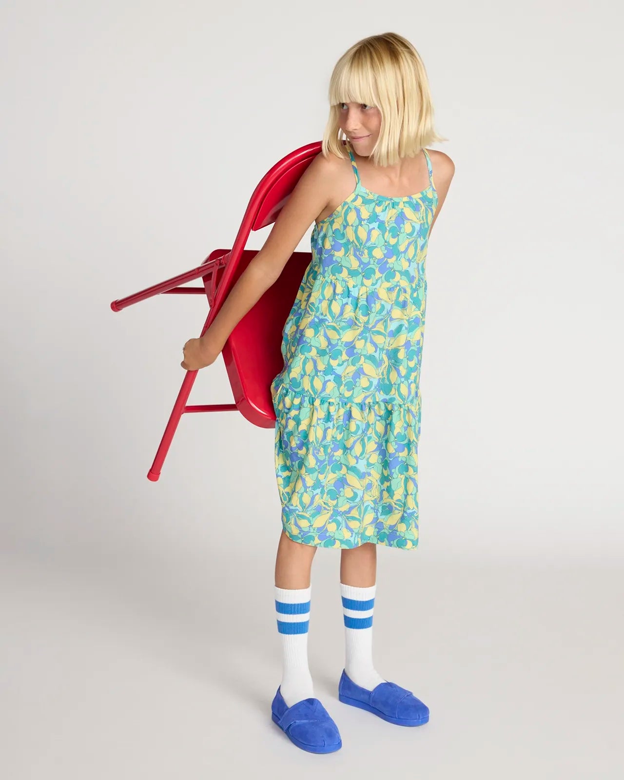 Girl's Three Tier Dress - Floral Print Yellow