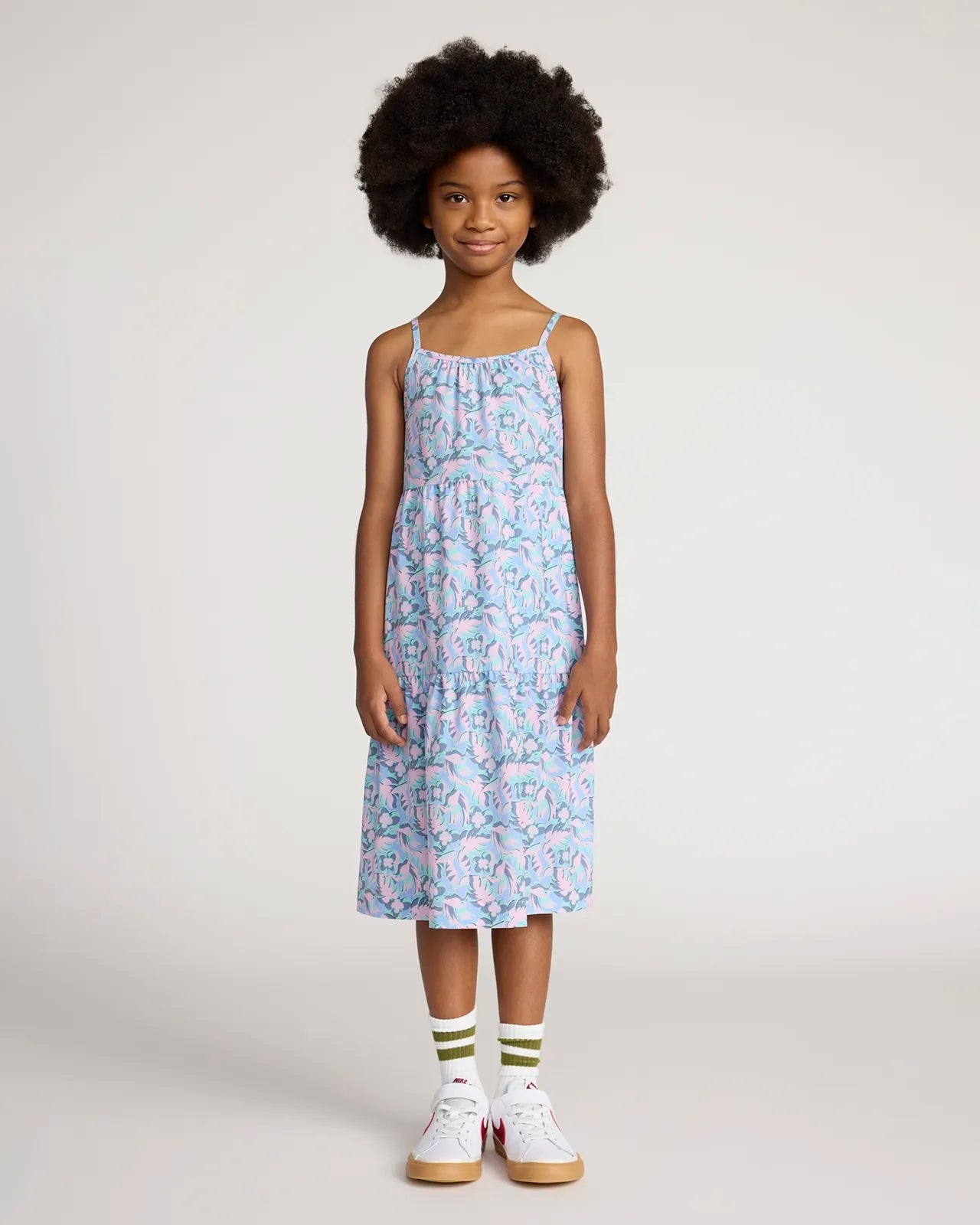 Girl's Three Tier Dress - Tropical Print Pink