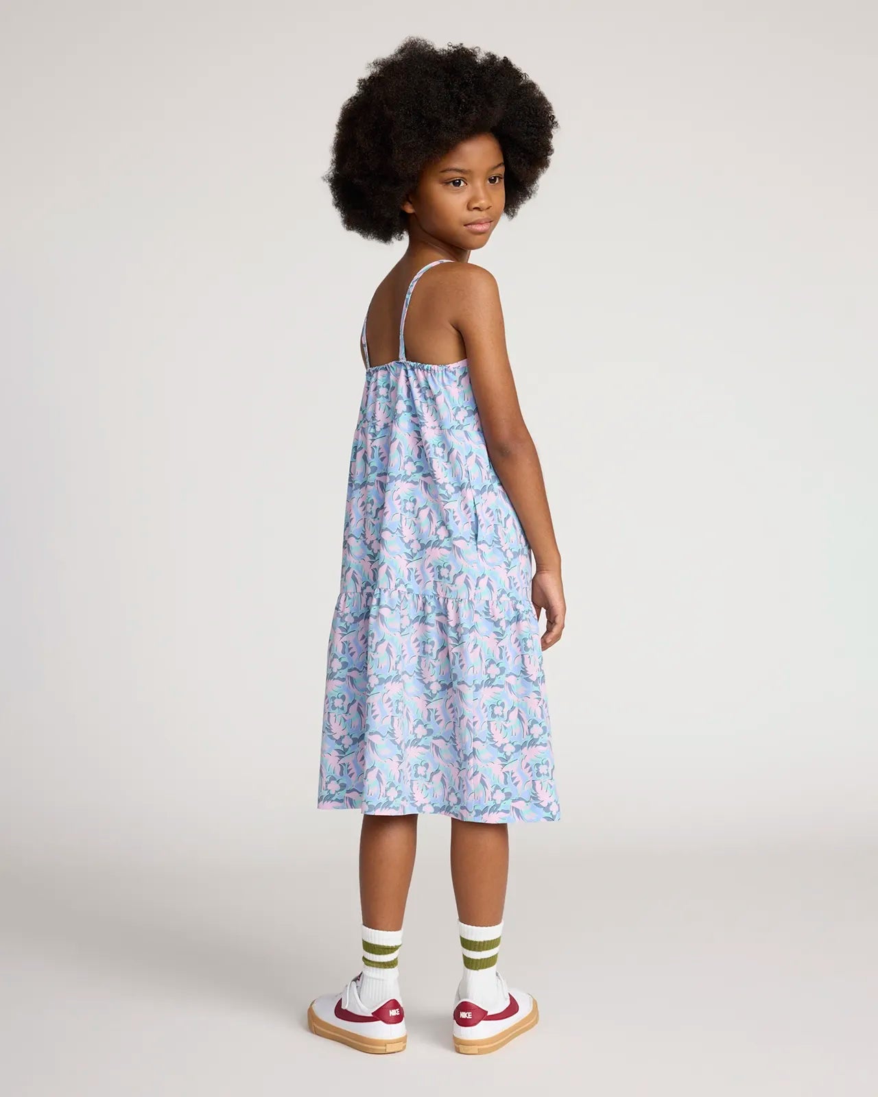 Girl's Three Tier Dress - Tropical Print Pink