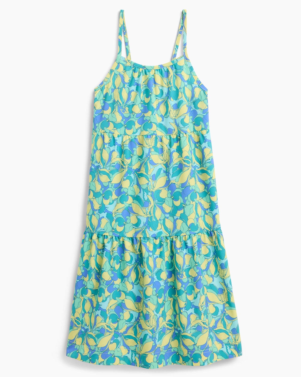 Girl's Three Tier Dress - Floral Print Yellow