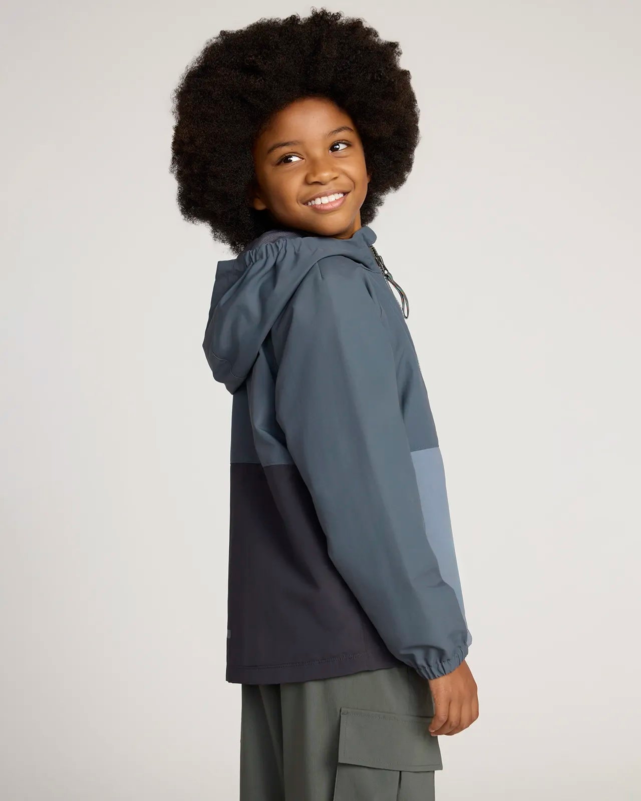 Unisex Kid’s Color Block Rain Jacket - Black/Grey