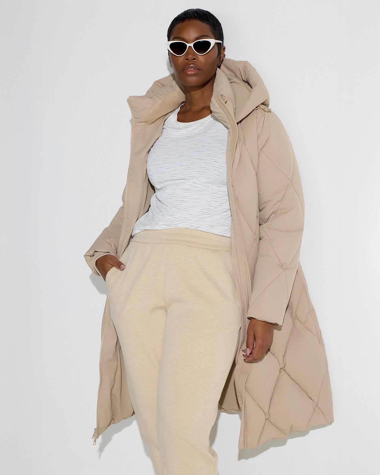 The RDS 700 Fill Power GRS Certified Recycled Poly Diamond-Quilted Parka - Cream