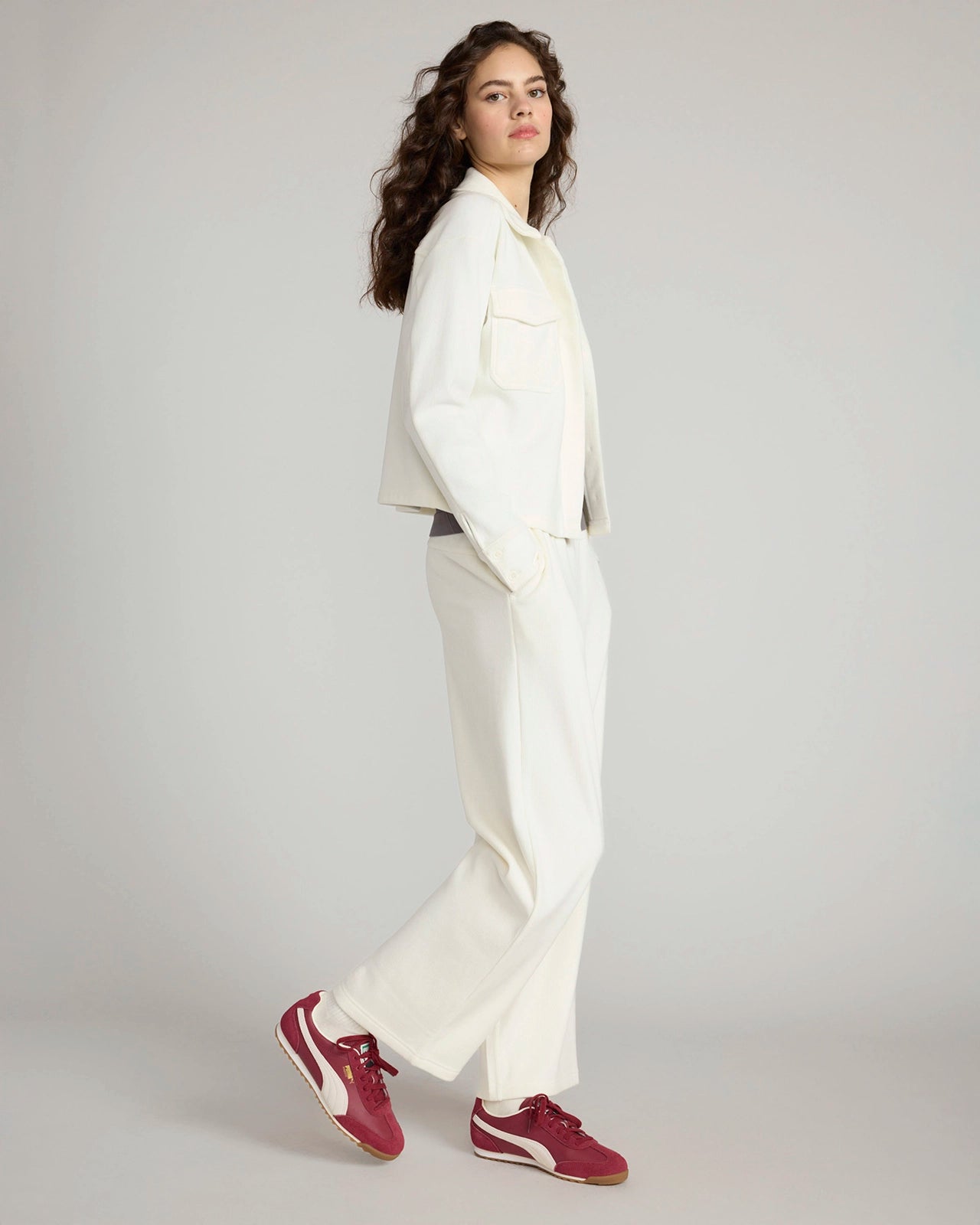 The Warm Stretch GRS Certified Recycled Poly Cropped Corduroy Shirt - White