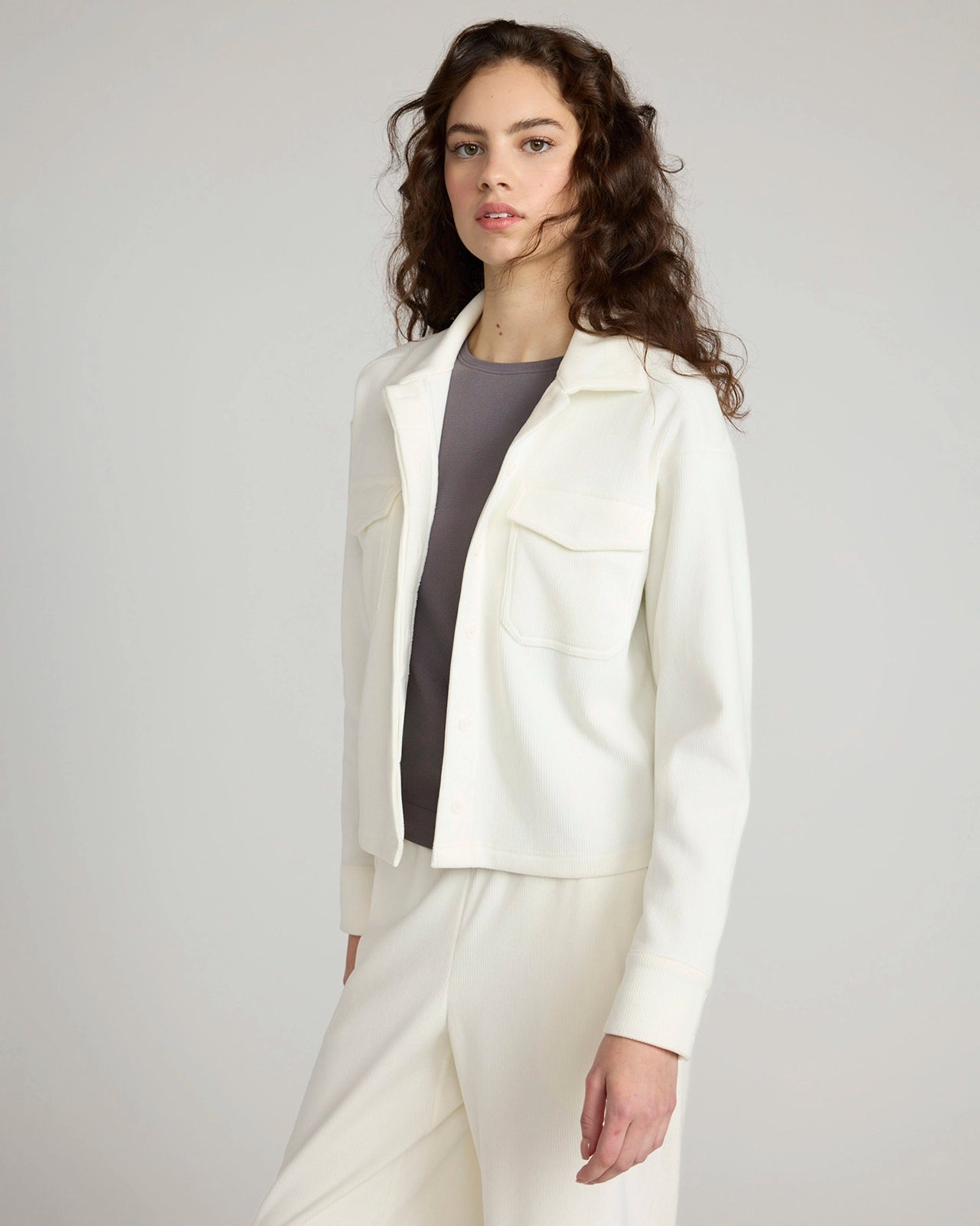 The Warm Stretch GRS Certified Recycled Poly Cropped Corduroy Shirt - White