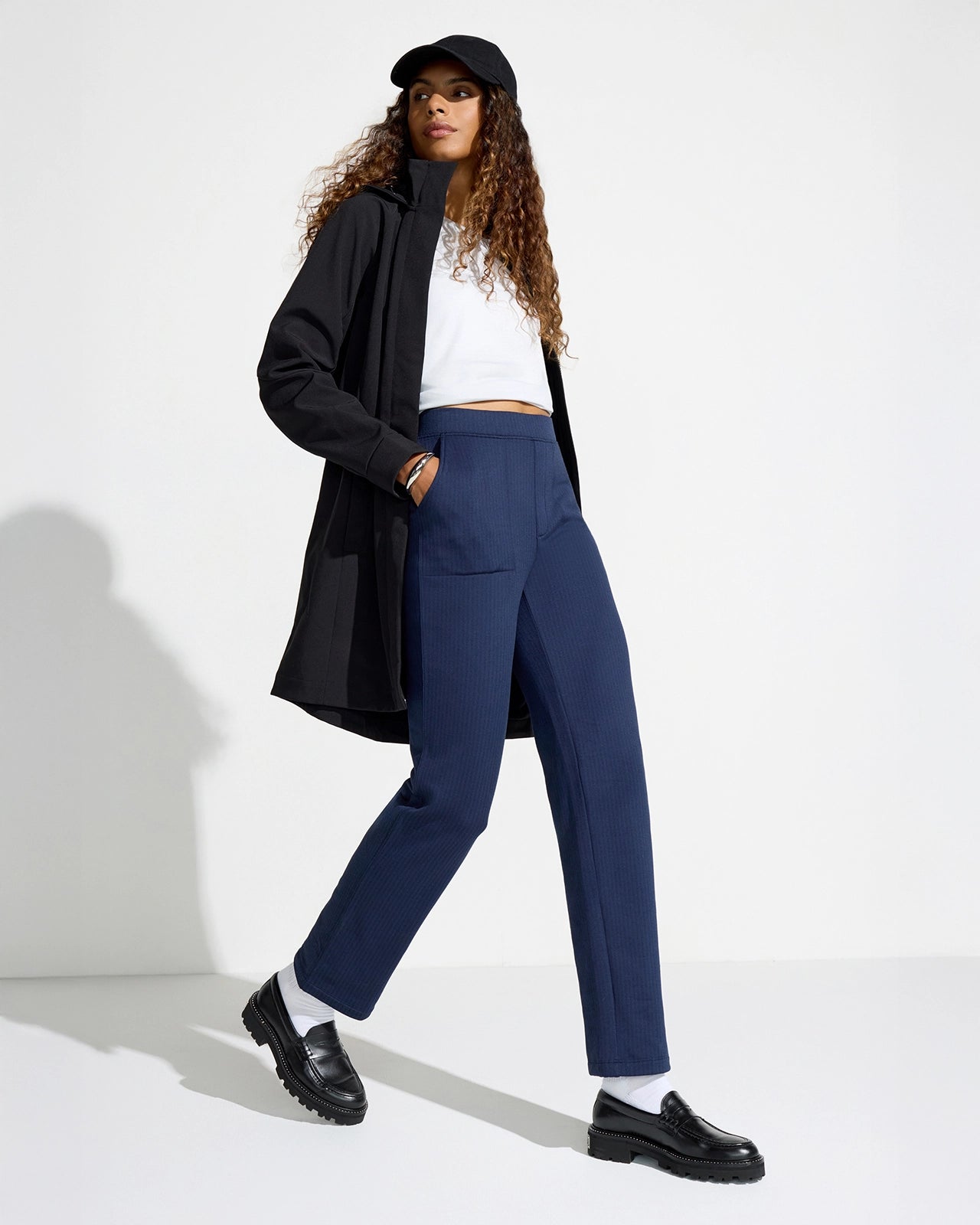The Soft Luxe GRS Certified Recycled Poly Herringbone Pant - Navy Blue