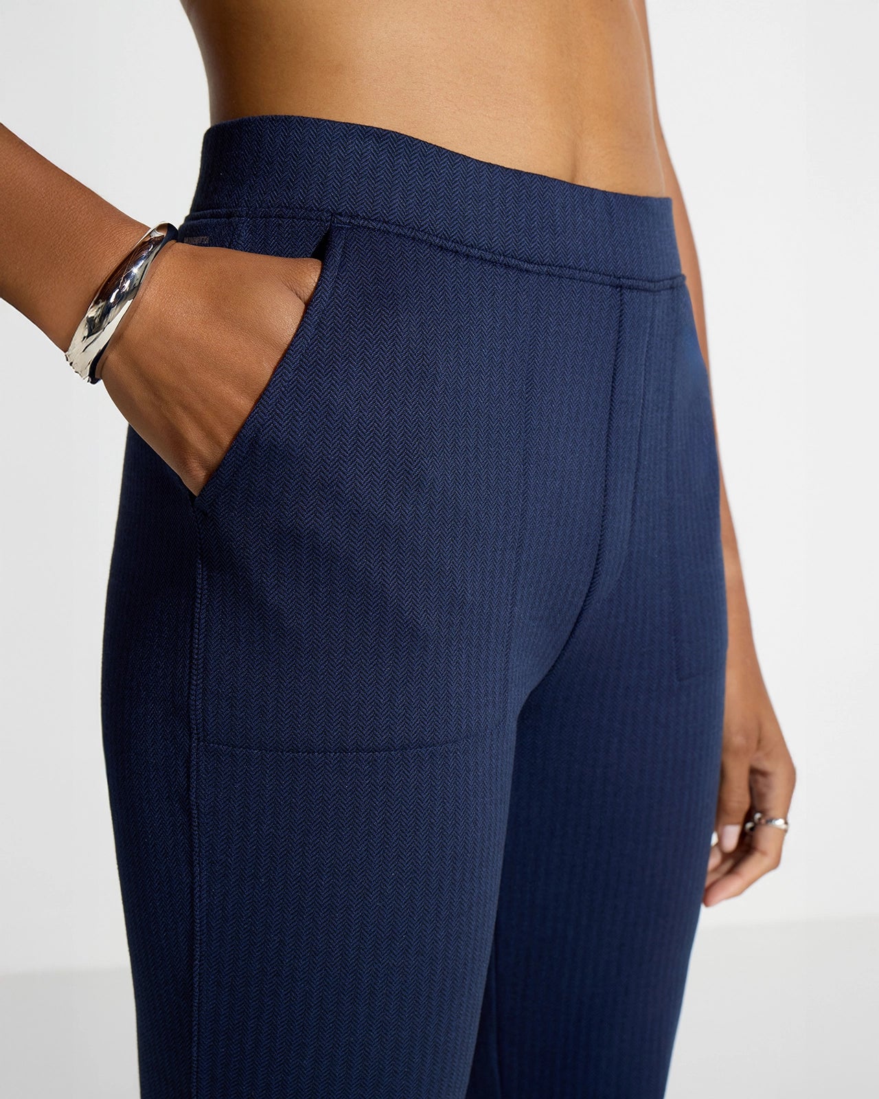 The Soft Luxe GRS Certified Recycled Poly Herringbone Pant - Navy Blue