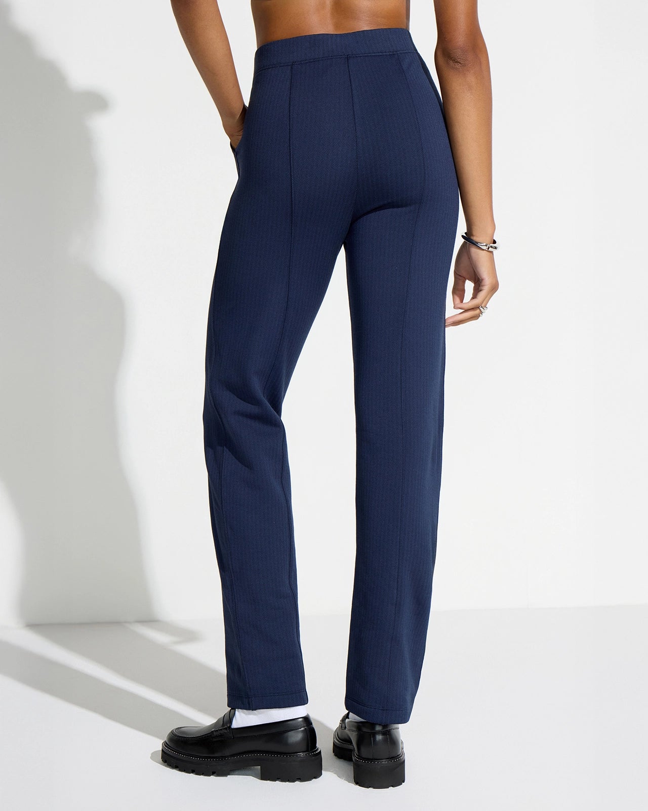 The Soft Luxe GRS Certified Recycled Poly Herringbone Pant - Navy Blue