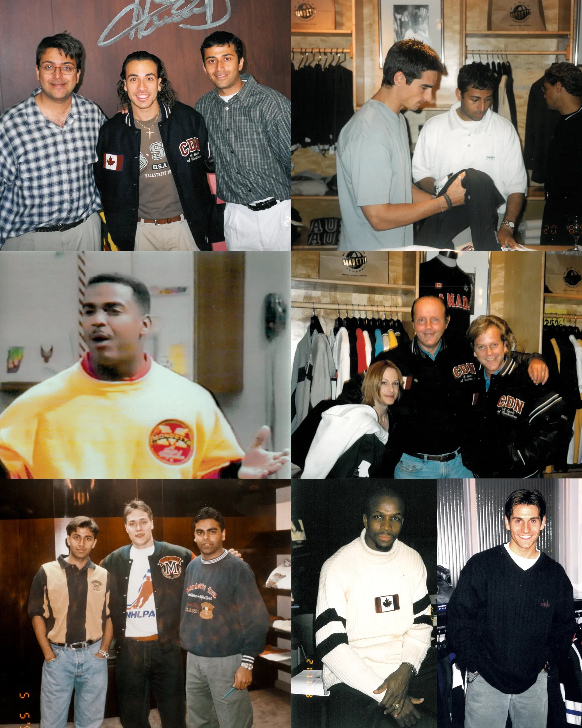Collage of various celebrities with Mondetta founders, description in following paragraphs.