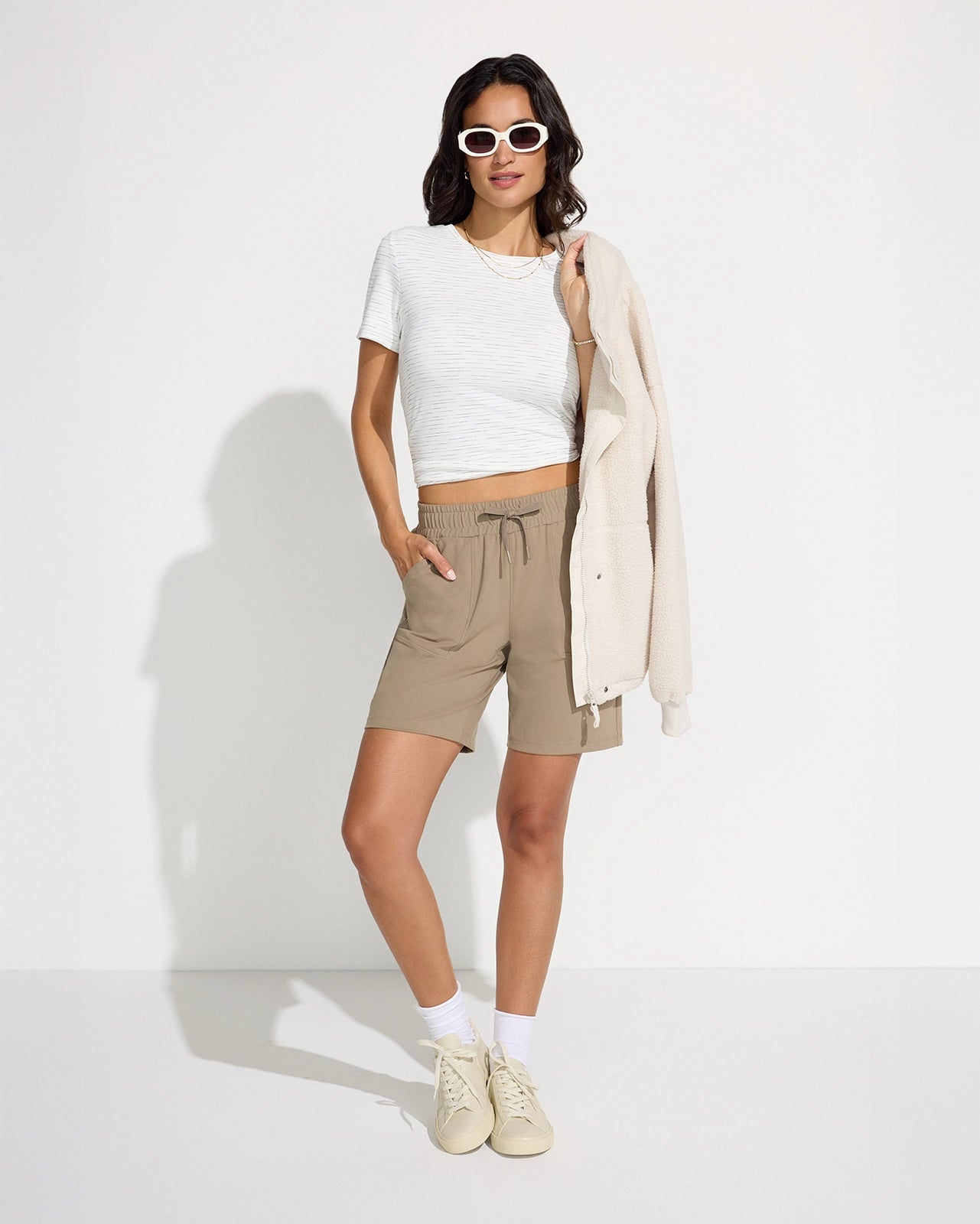 The Soft Stretch GRS Certified Recycled Poly Bermuda Short - Light Brown