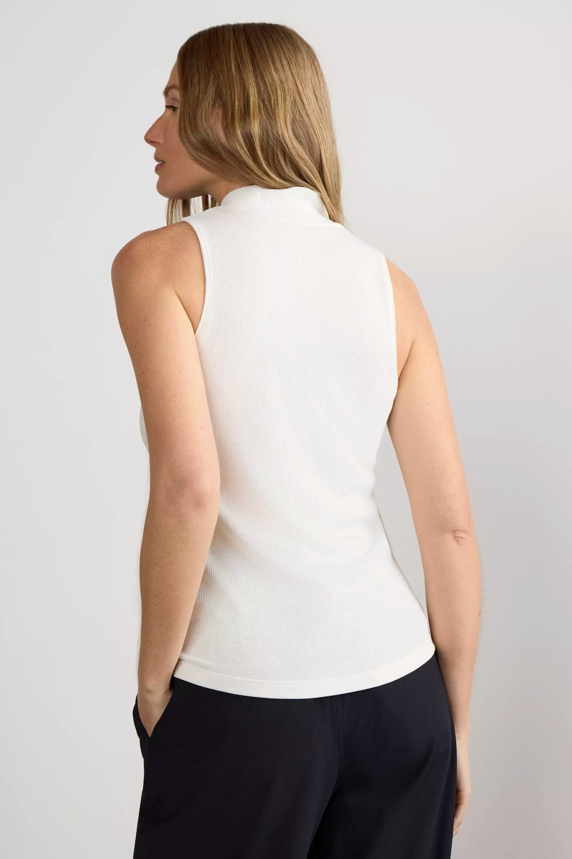 Collaborate Fitted Mock Neck Rib Sleeveless Top