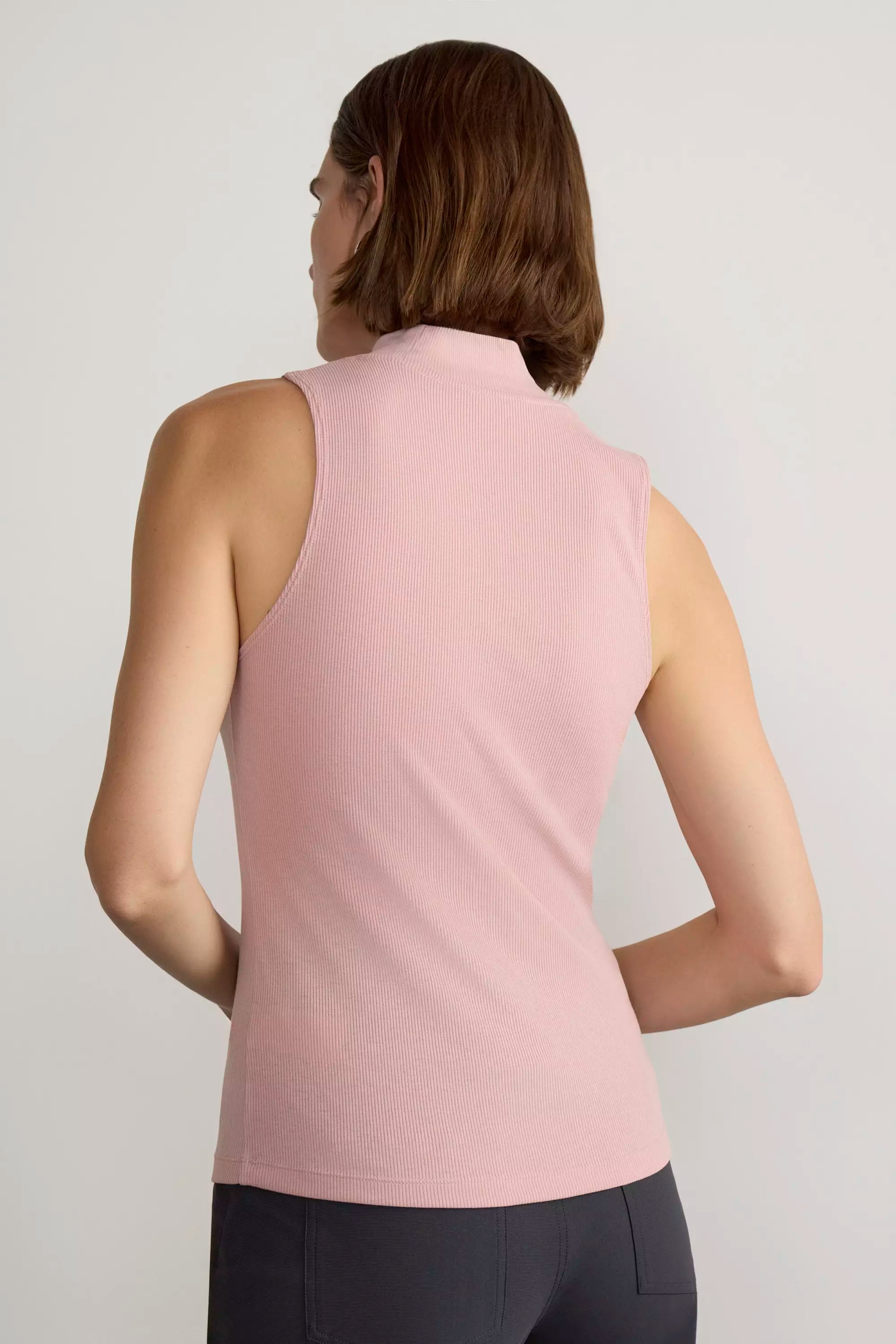 Collaborate Fitted Mock Neck Rib Sleeveless Top