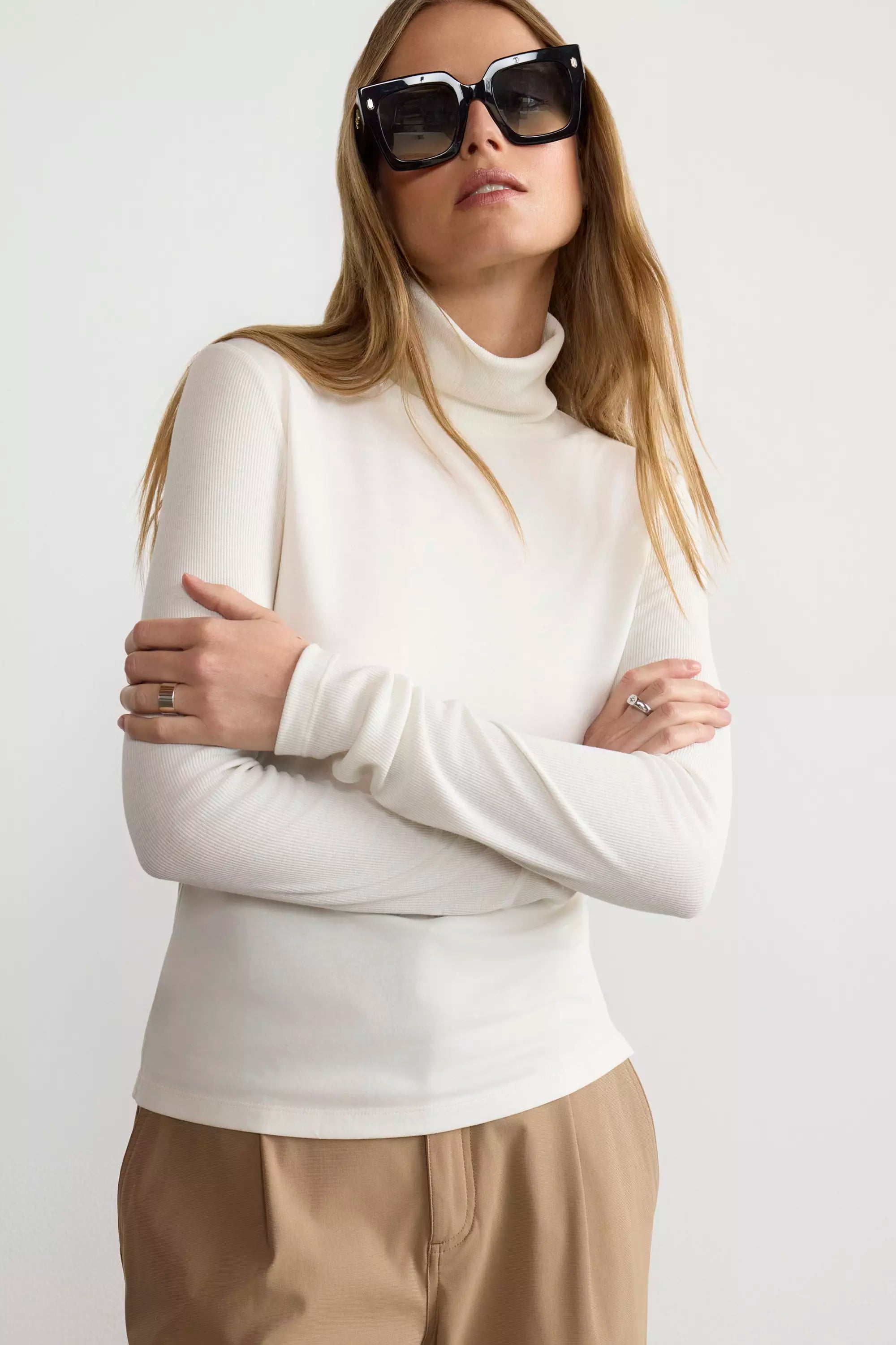 Expression Long Sleeve Turtle Neck Mixed Media Top