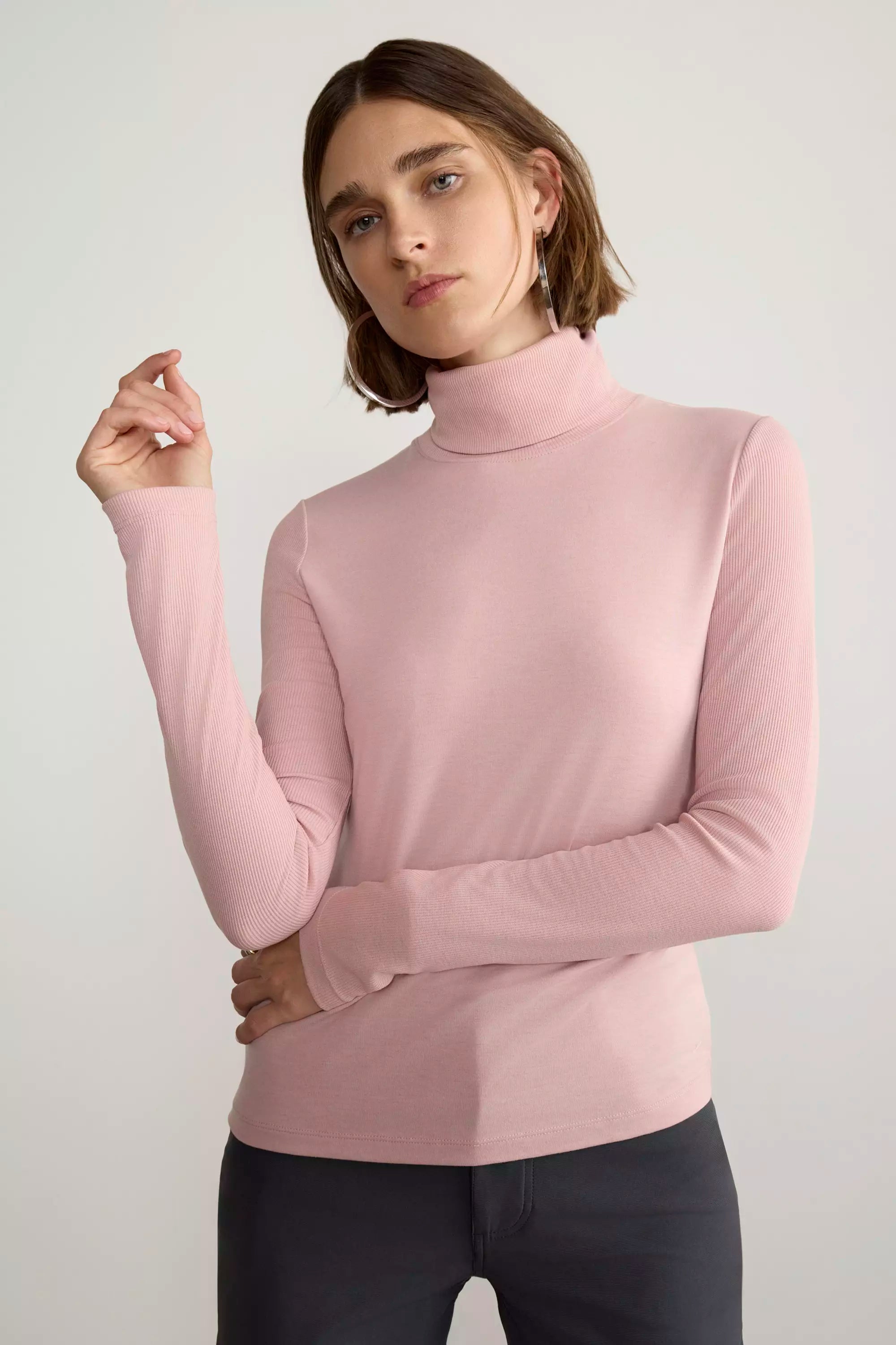 Expression Long Sleeve Turtle Neck Mixed Media Top