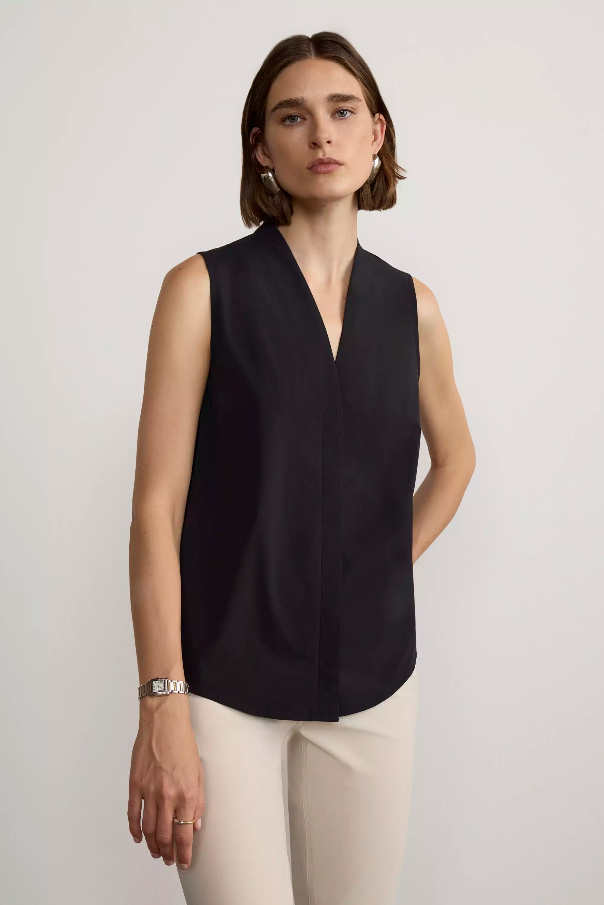 Resource Sleeveless V-Neck Blouse with Pleats