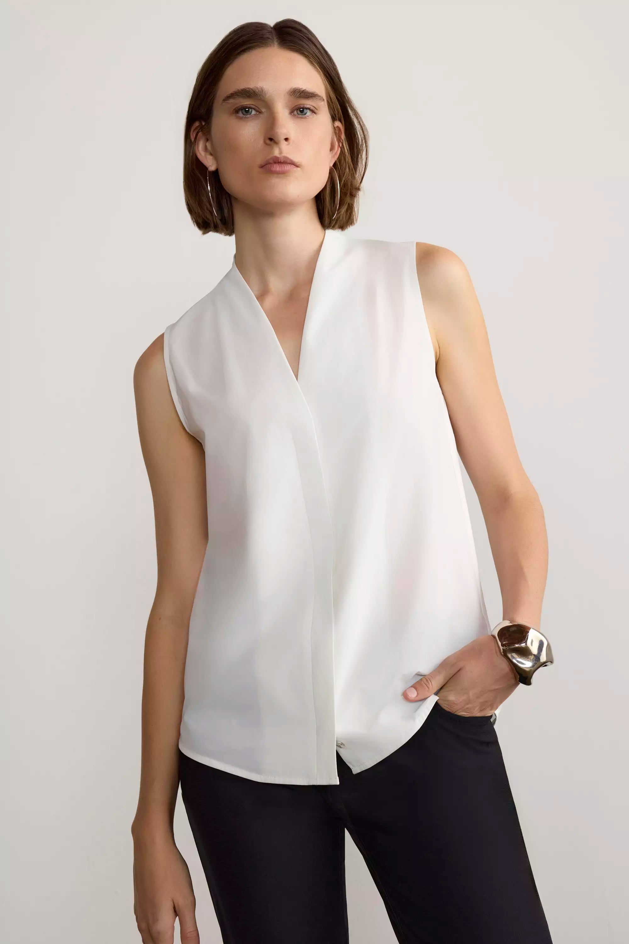 Resource Sleeveless V-Neck Blouse with Pleats