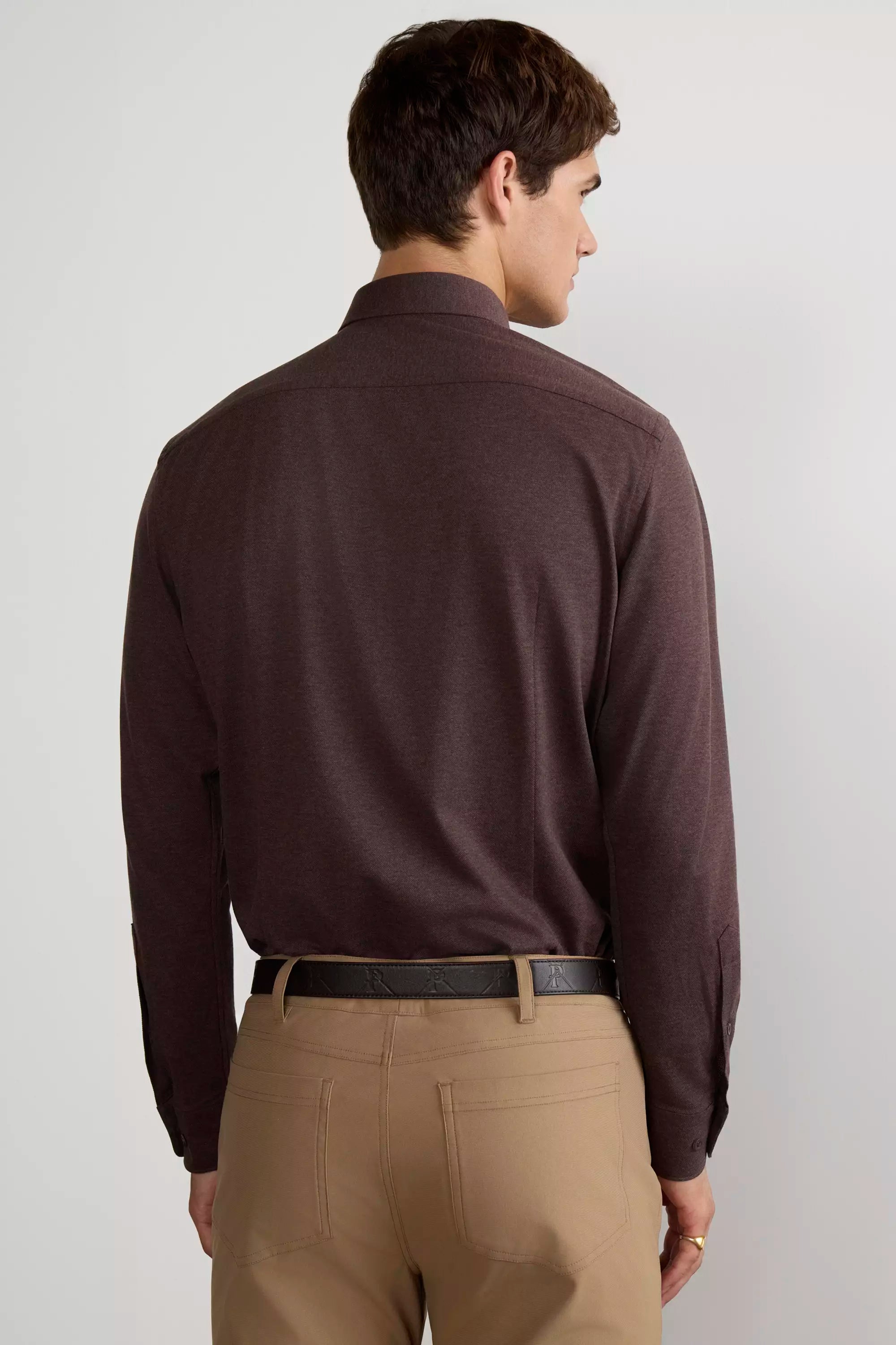 Integrity Slim-Fit FlexPique Shirt - Htr Dark Brown