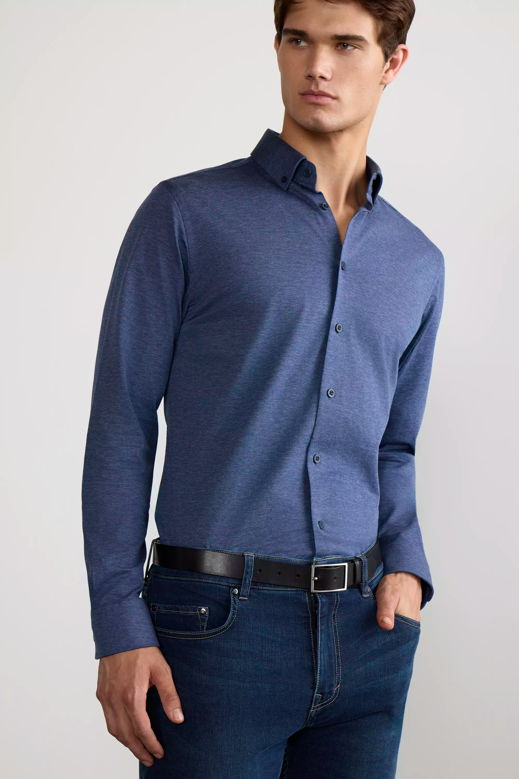 Interview FlexPique Knit Standard-Fit Shirt - Heathered Blue