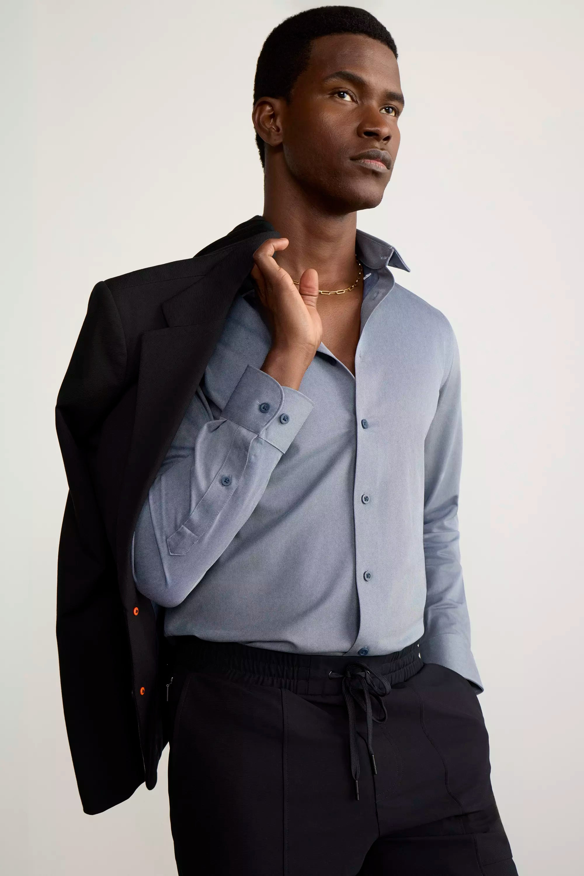Routine FlexWarp Knit Slim-Fit Shirt - Htr Navy Sky