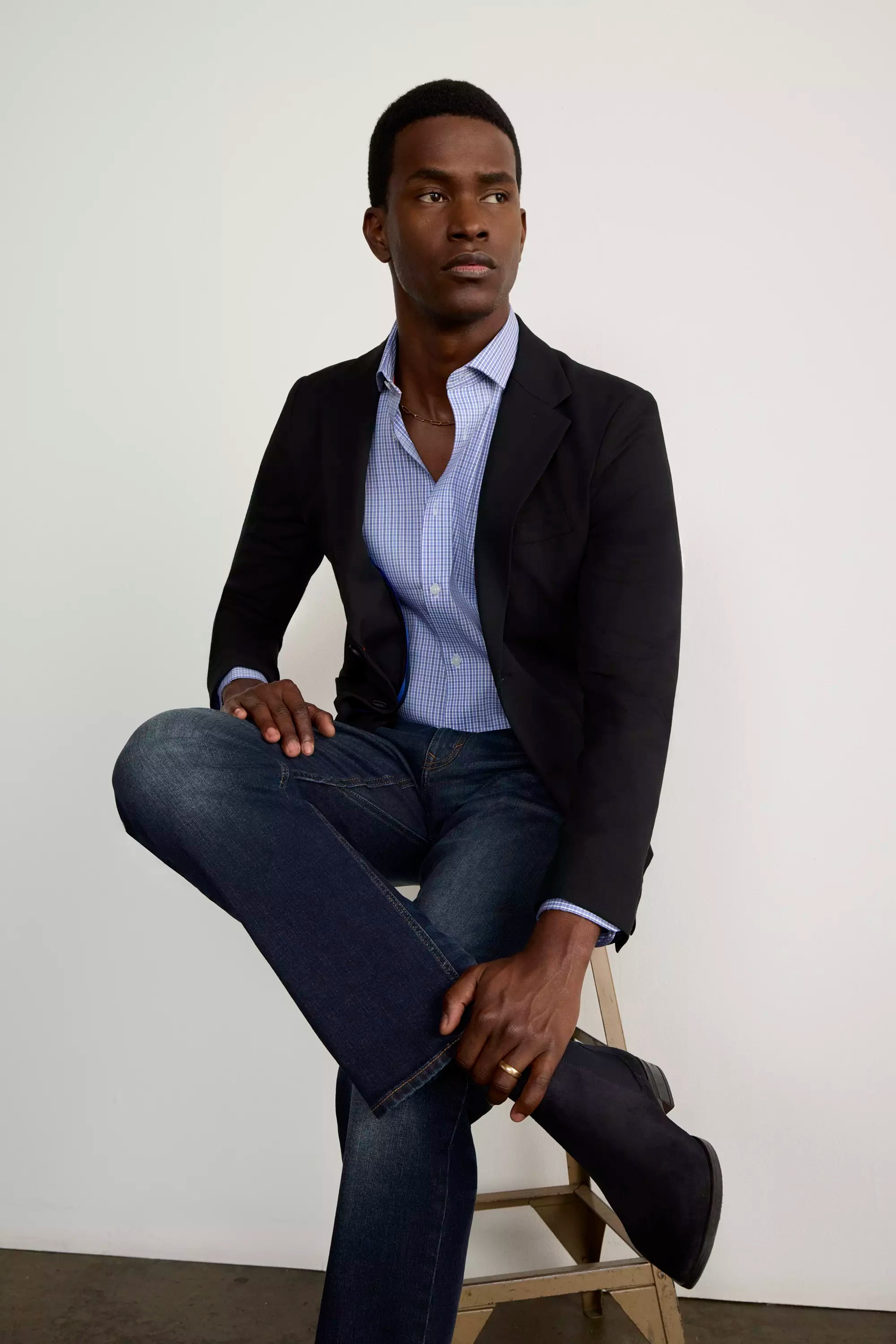 PerformLuxe Cotton Nylon Poplin Slim-Fit Shirt - Blue Dupplin Check