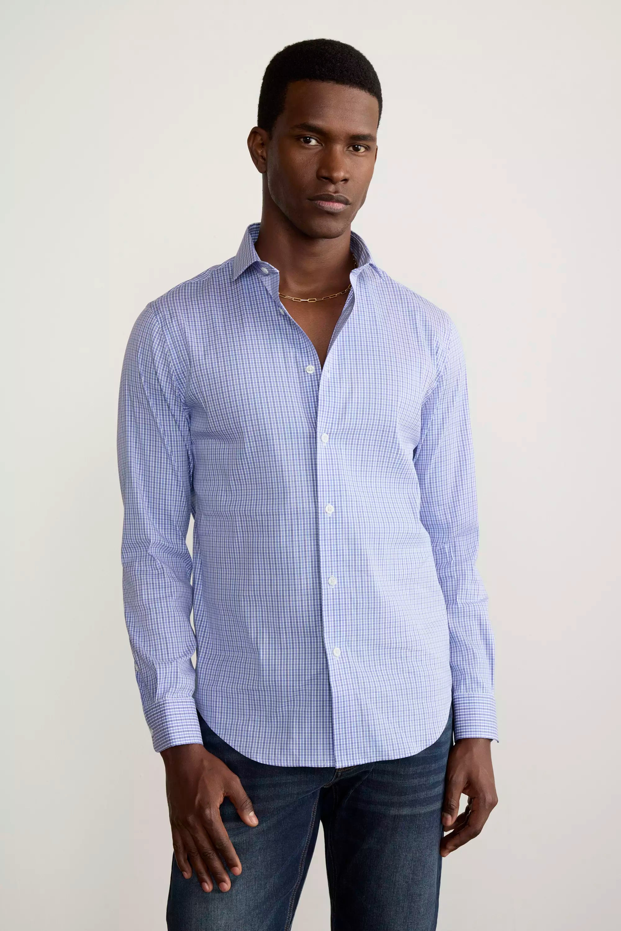 PerformLuxe Cotton Nylon Poplin Slim-Fit Shirt - Blue Dupplin Check